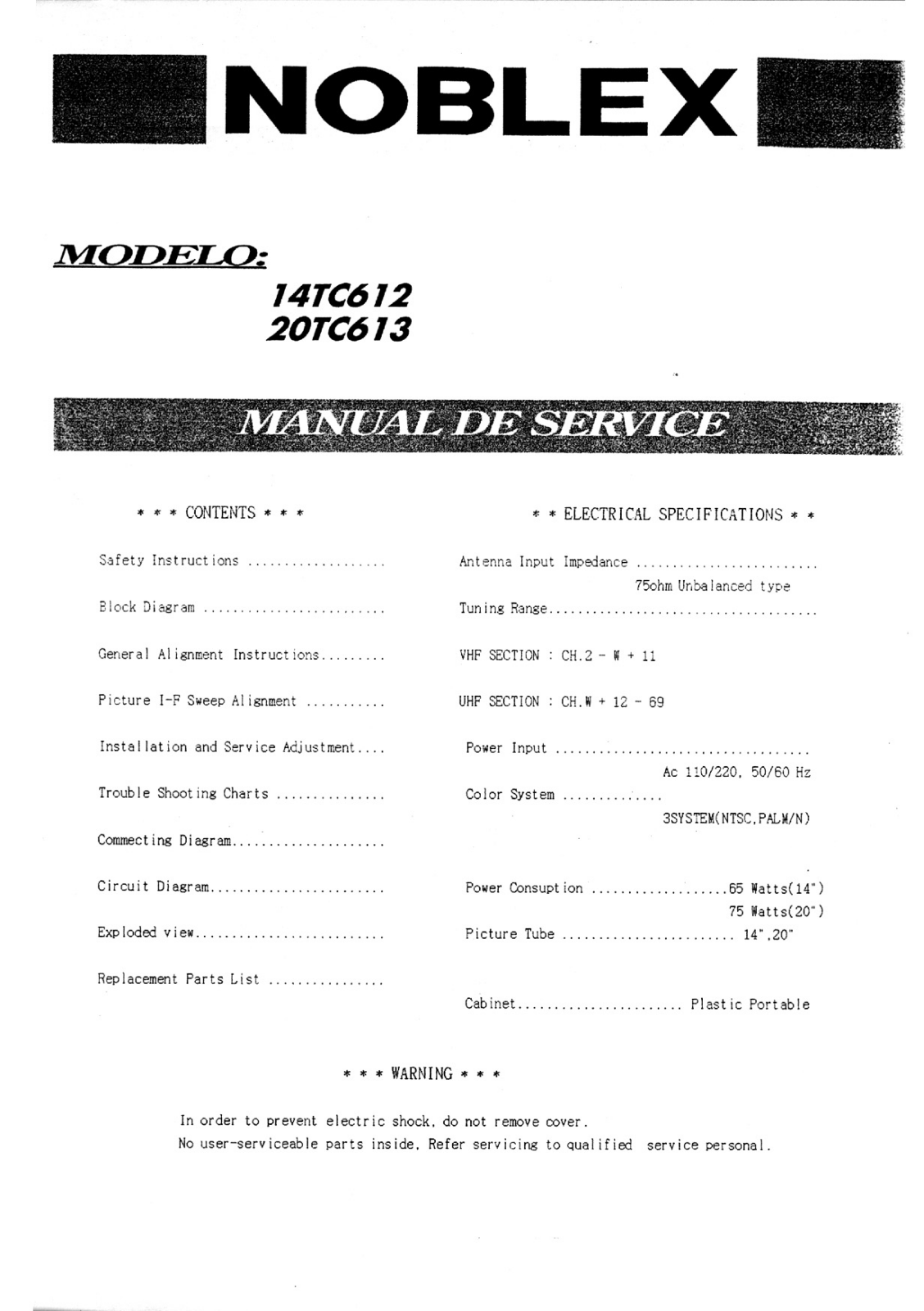 NOBLEX 14TC612 Diagram