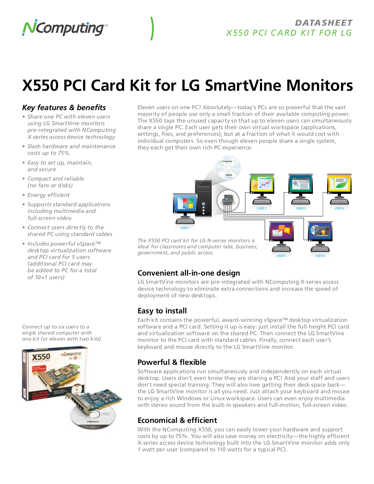 NComputing X550 PCI Datasheet