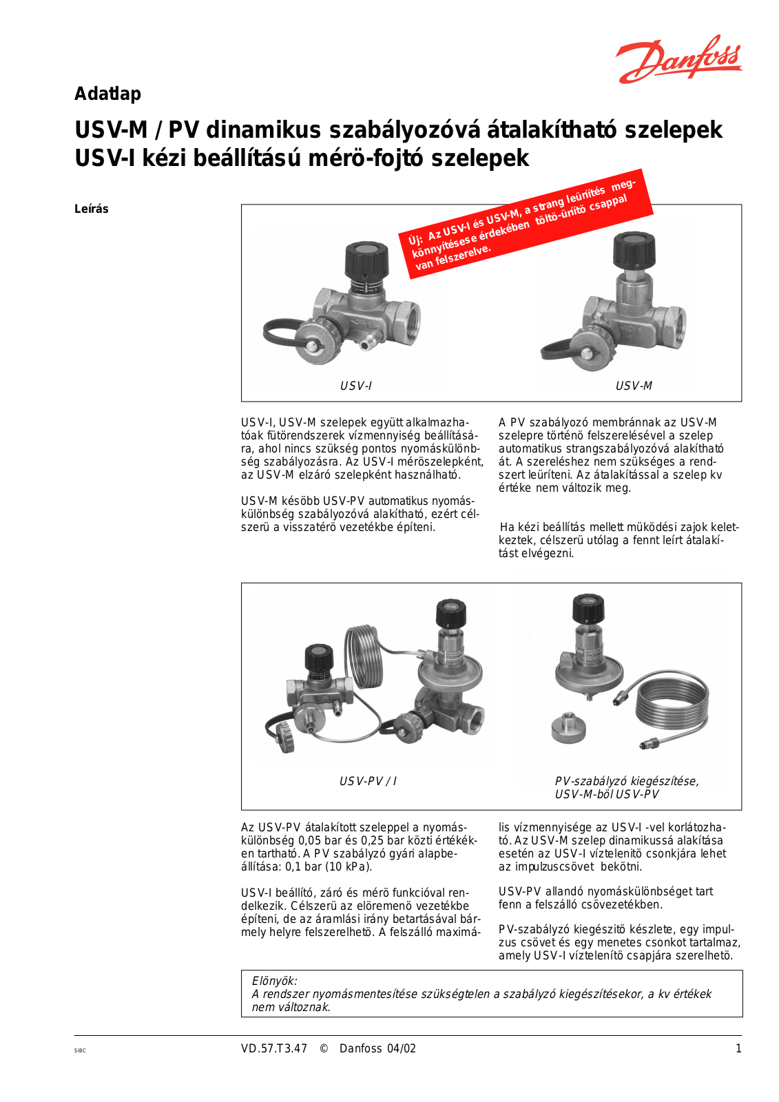 Danfoss USV-I, USV-M, USV-PV Data sheet