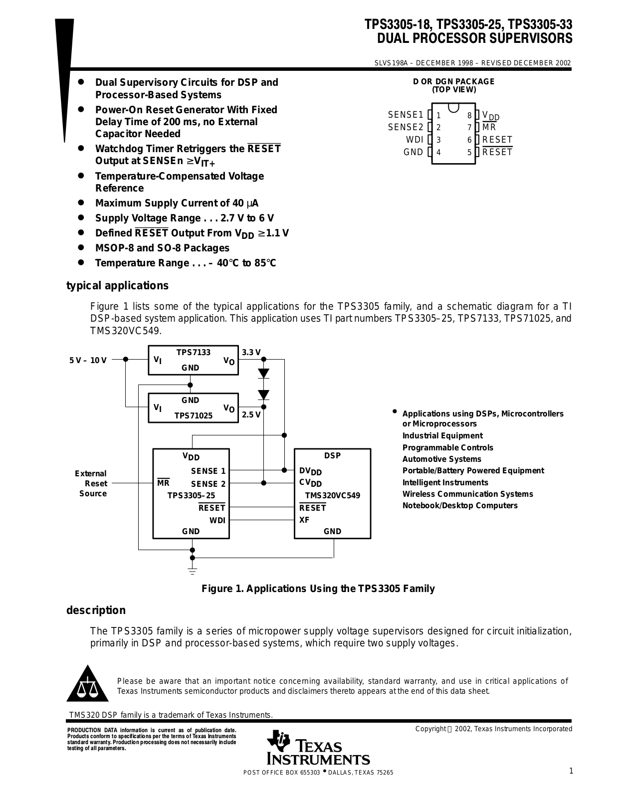 TEXAS INSTRUMENTS TPS3305-18 Technical data