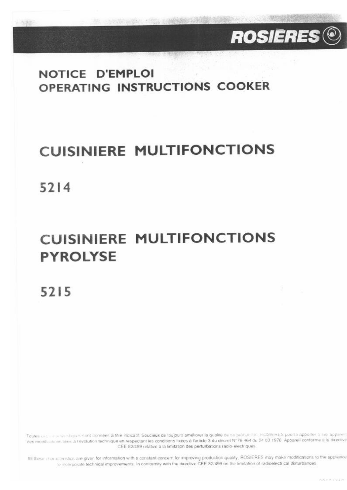 ROSIERES 5214, 5215 User Manual