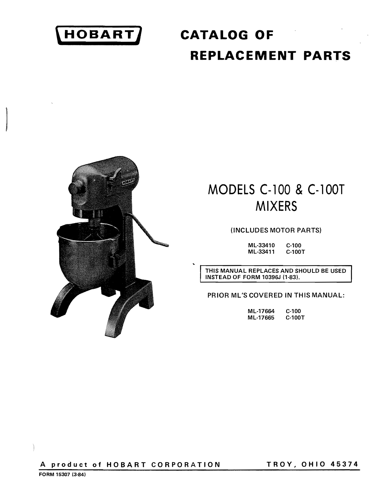 Hobart C100T Parts List