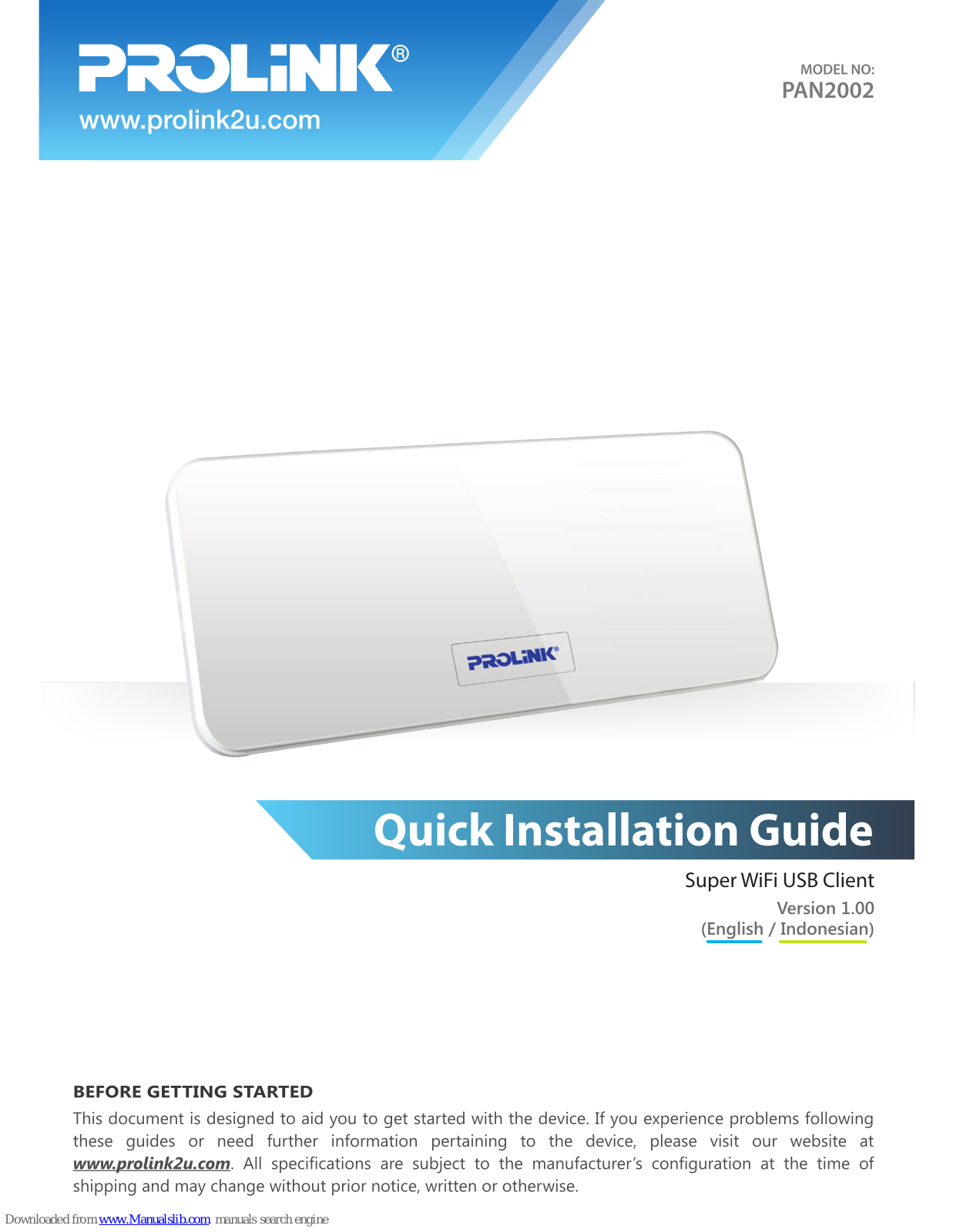 PROLiNK PAN2002 Quick Installation Manual - ManualMachine.com