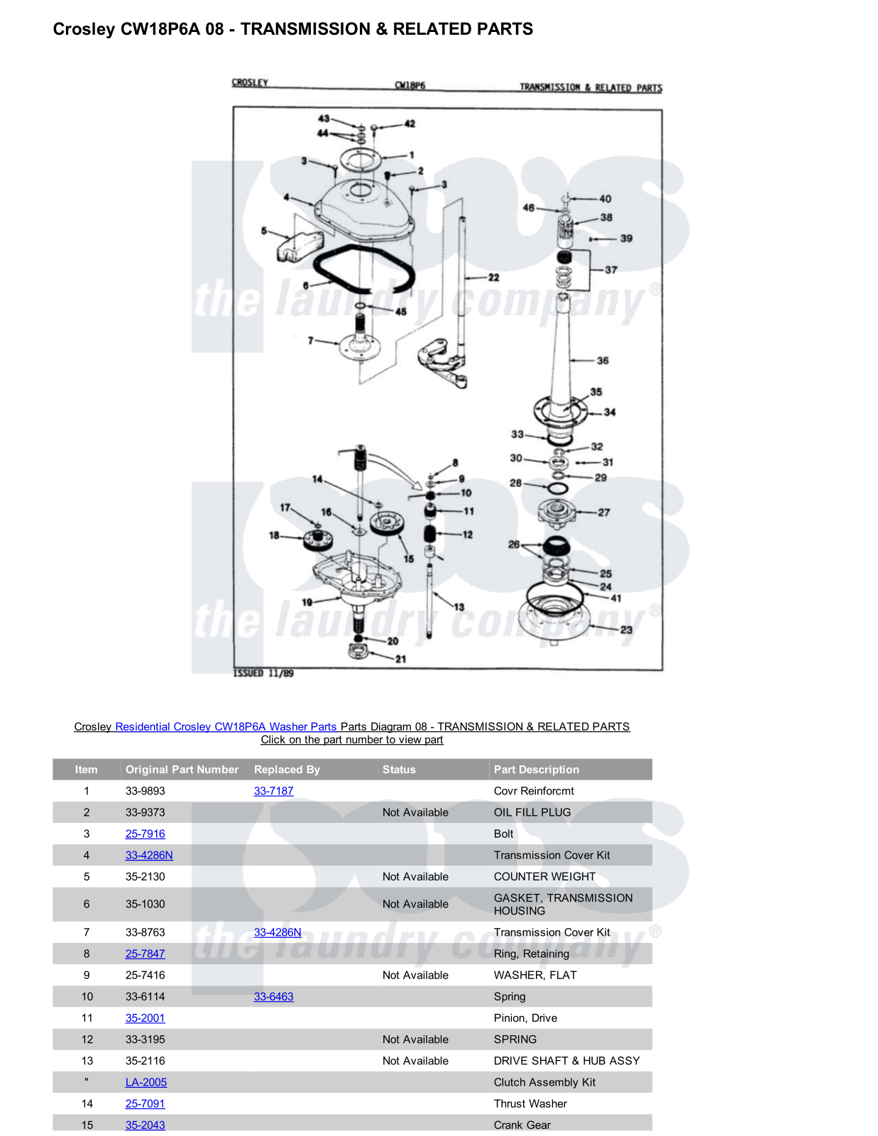 Crosley CW18P6A Parts Diagram