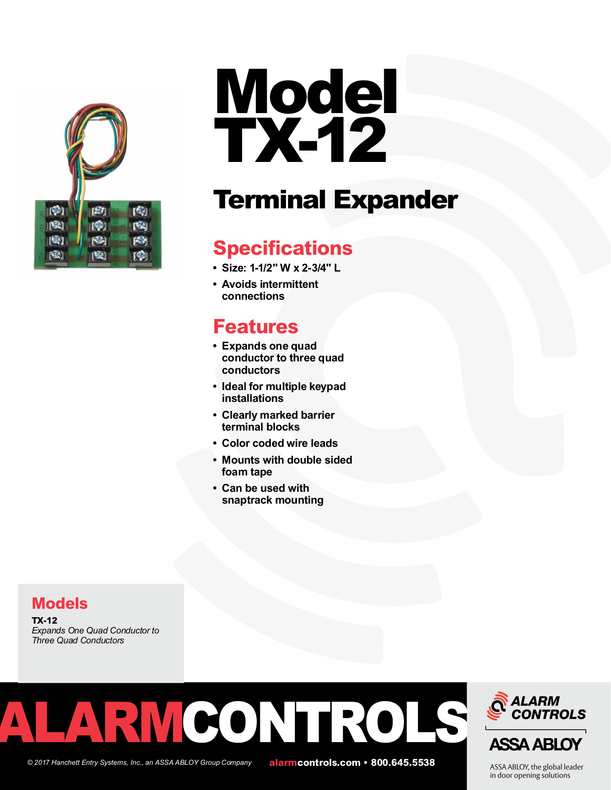 Alarm Controls TX-12 Specsheet - ManualMachine.com
