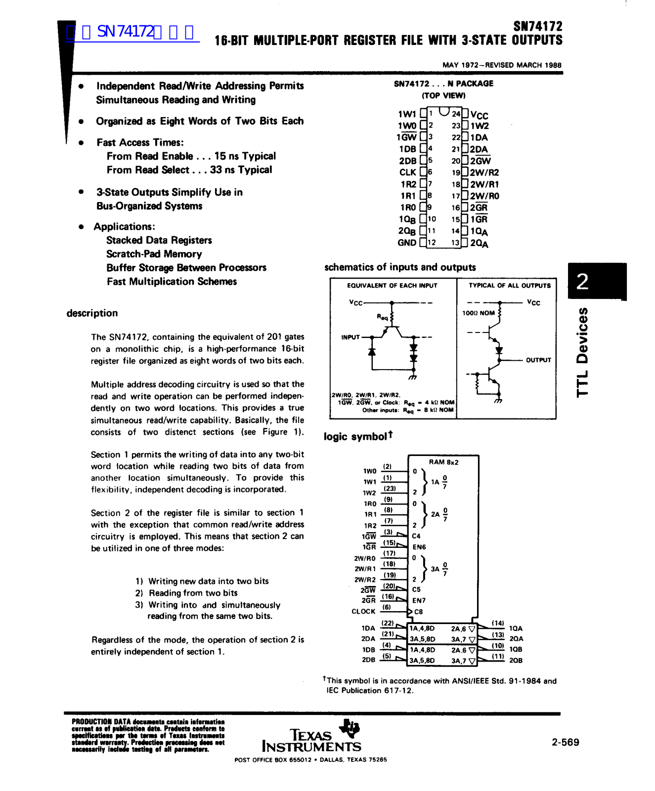 TEXAS INSTRUMENTS SN74172 Technical data