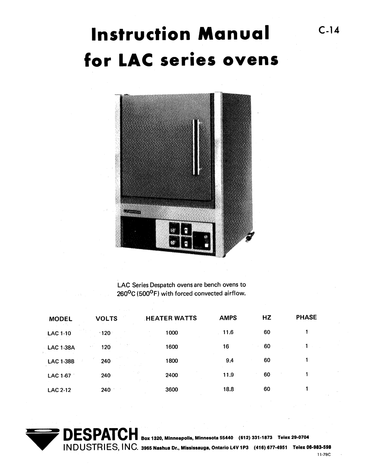 Despatch LAC1-10, LAC-10 Installation  Manual