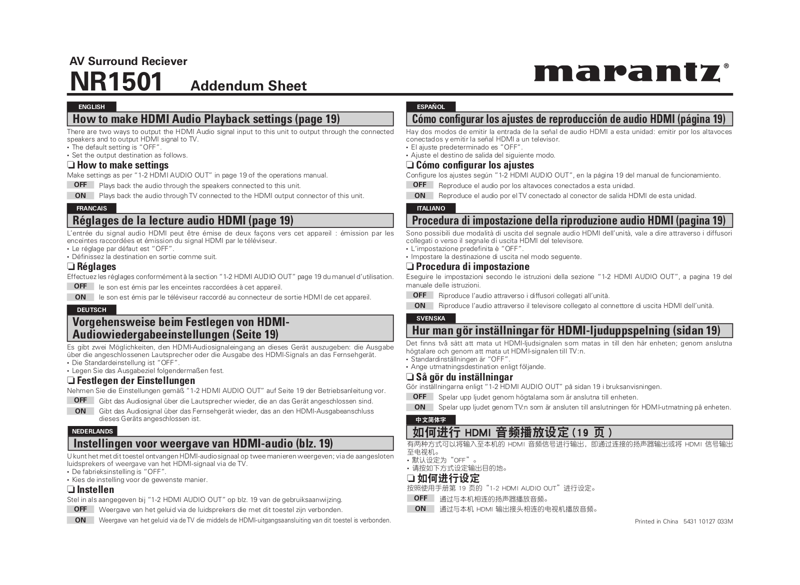 Marantz NR1501 Owners Manual