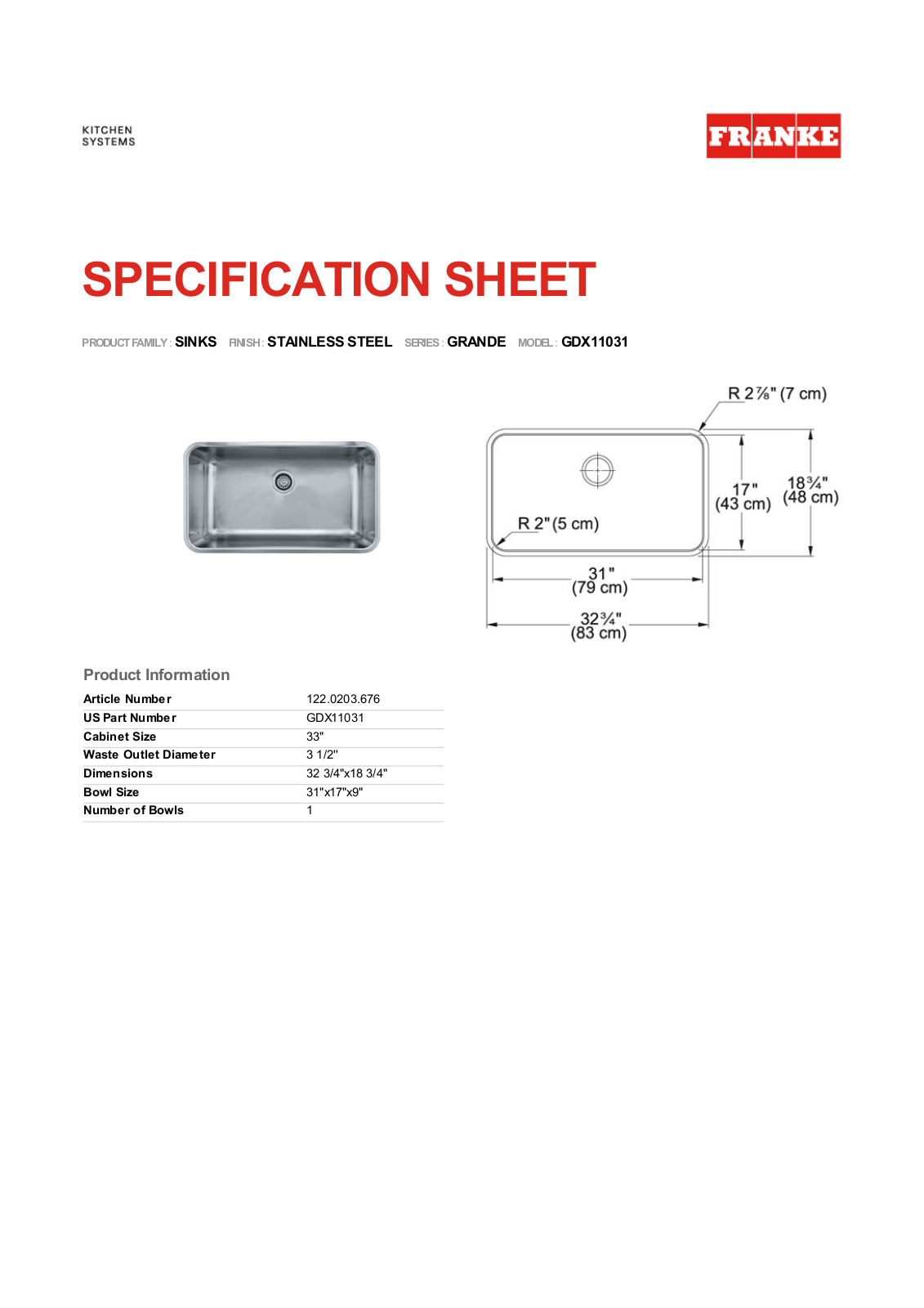 Franke Foodservice GDX11031 User Manual