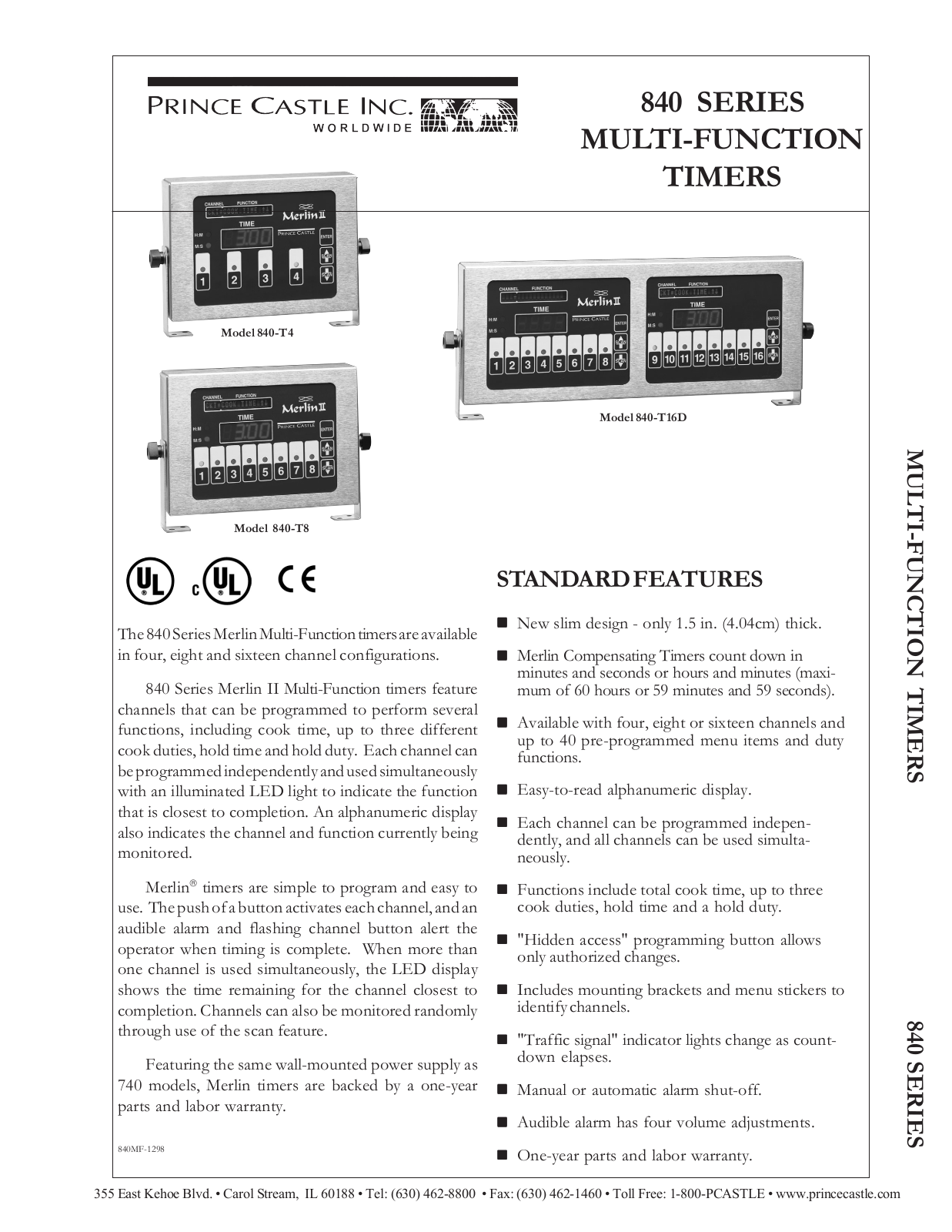 Prince Castle 840-T4, 840-T16D, 840-T8 User Manual