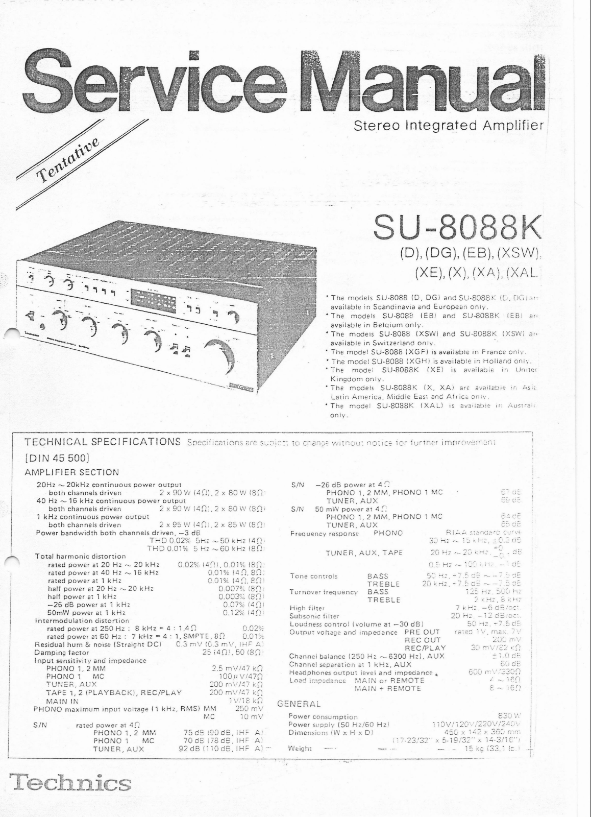 TECHNICS SU 8088K Diagram