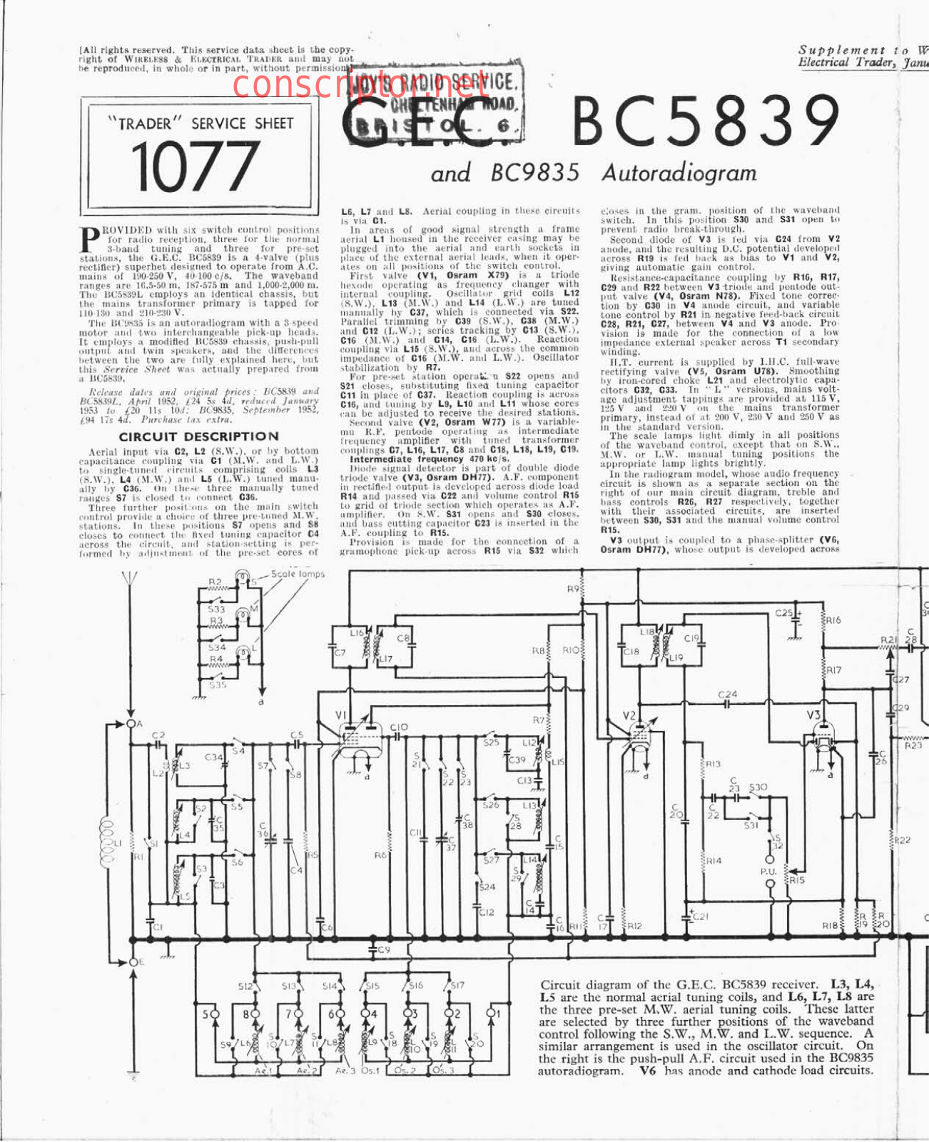 G.E.C. BC5839, BC9835 Service manual