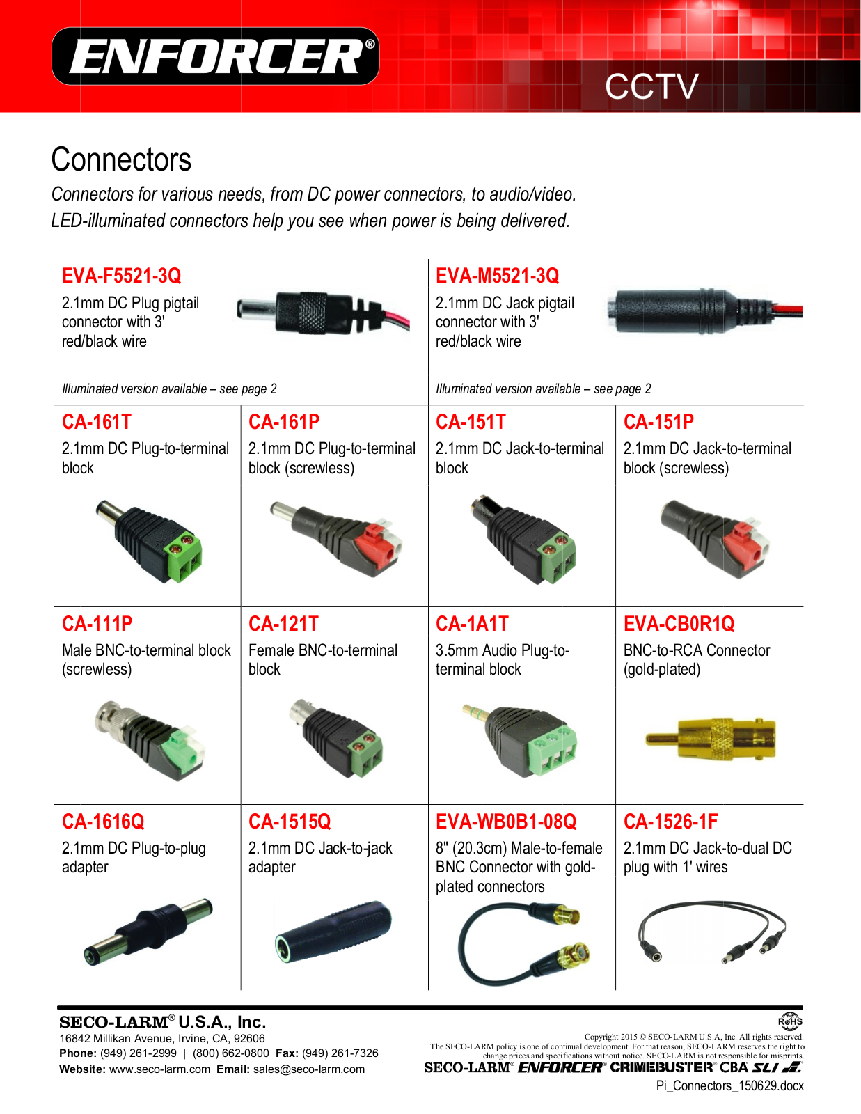 Seco-Larm CA-121T, CA-151P, CA-151T, CA-161P, CA-1A1T Specsheet