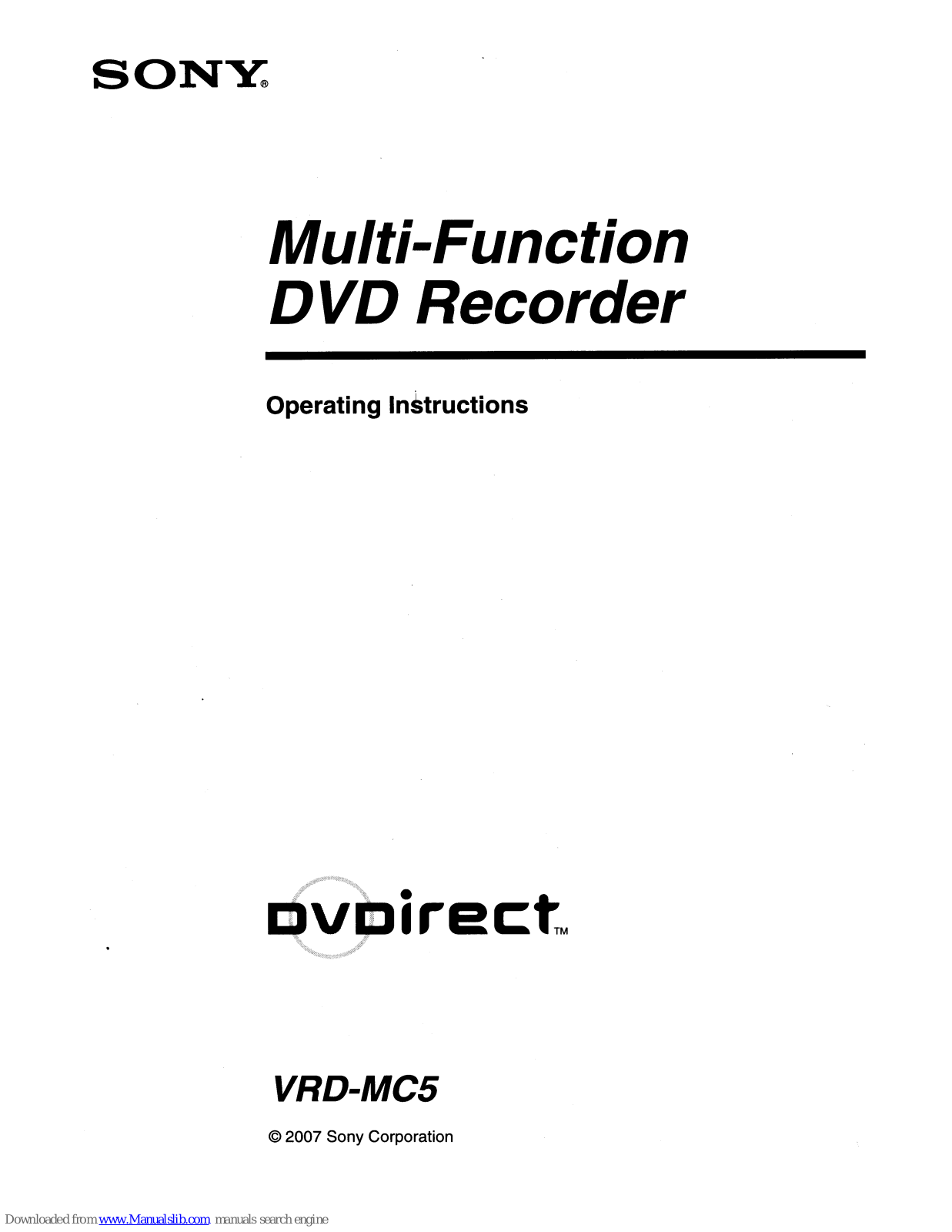 Sony DVDirect VRD-MC5 Operating Instructions Manual