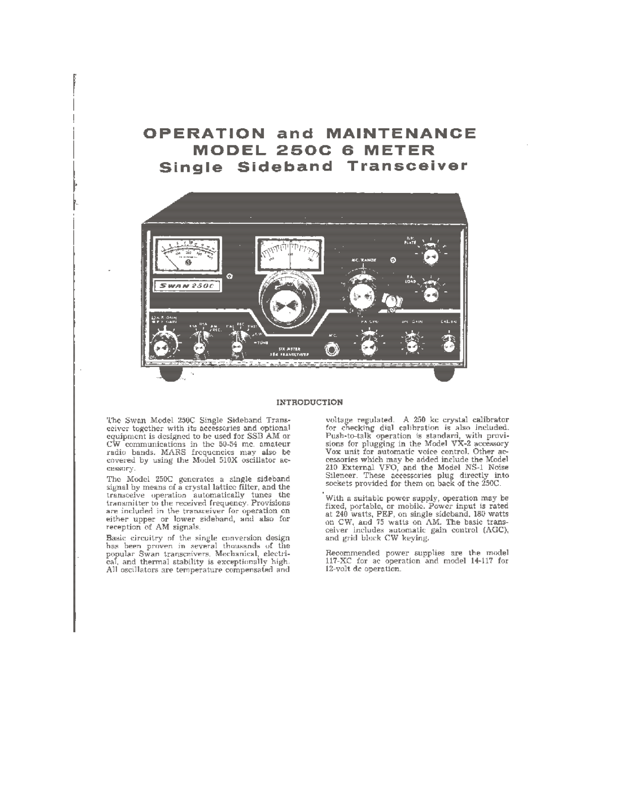 Swan 250c User Manual