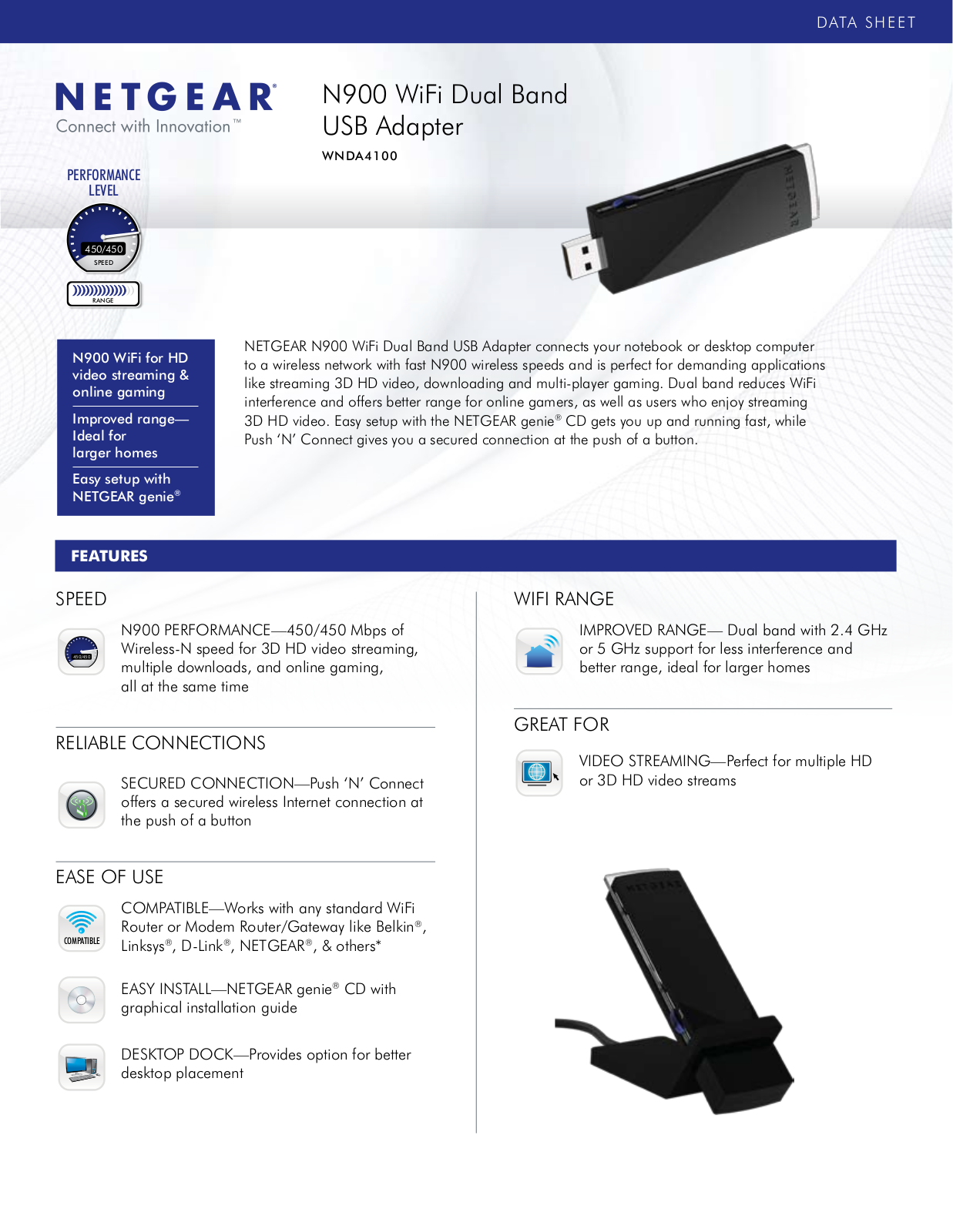 Netgear WNDA4100 Data Sheet