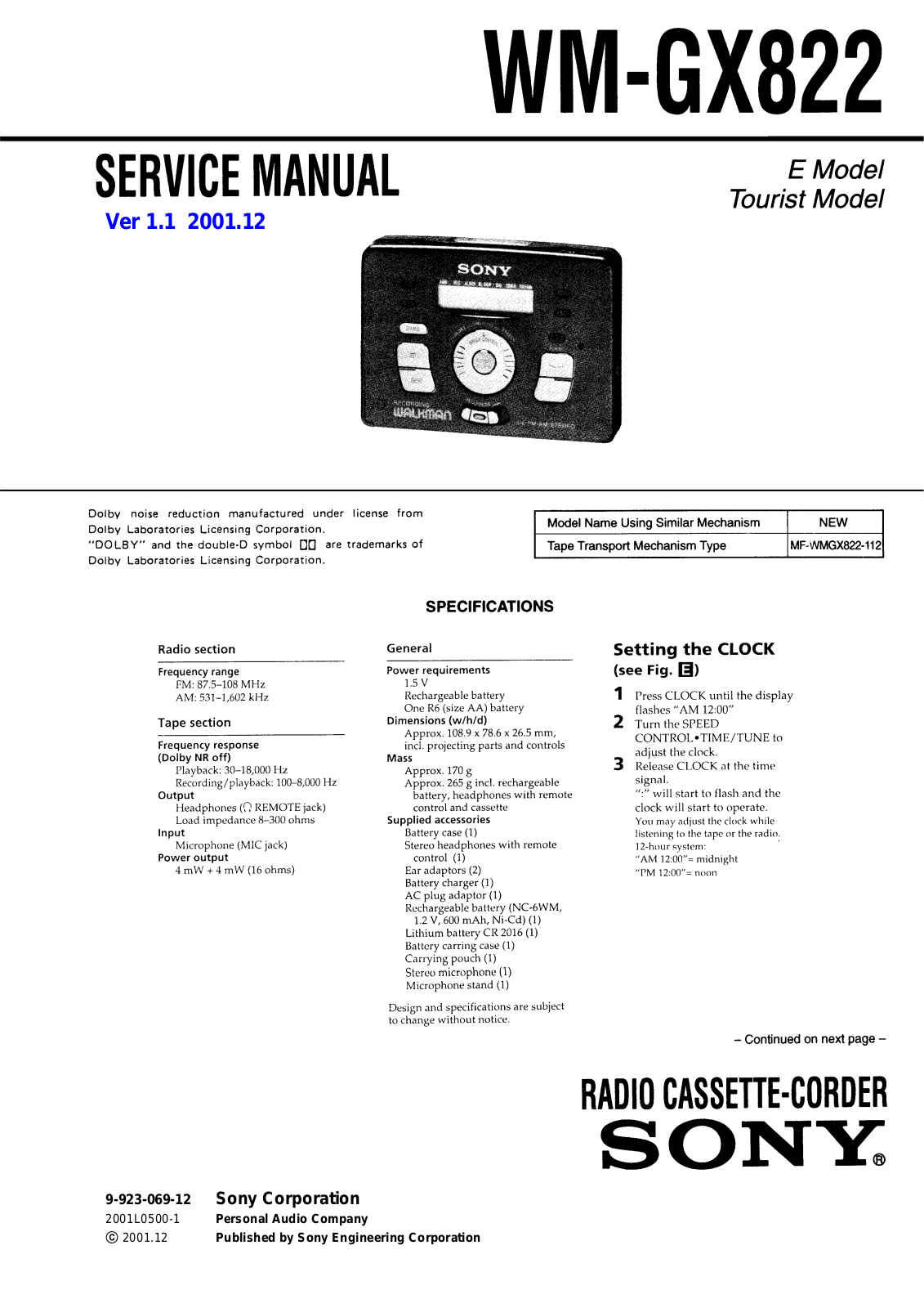 Sony WMGX-822 Service manual