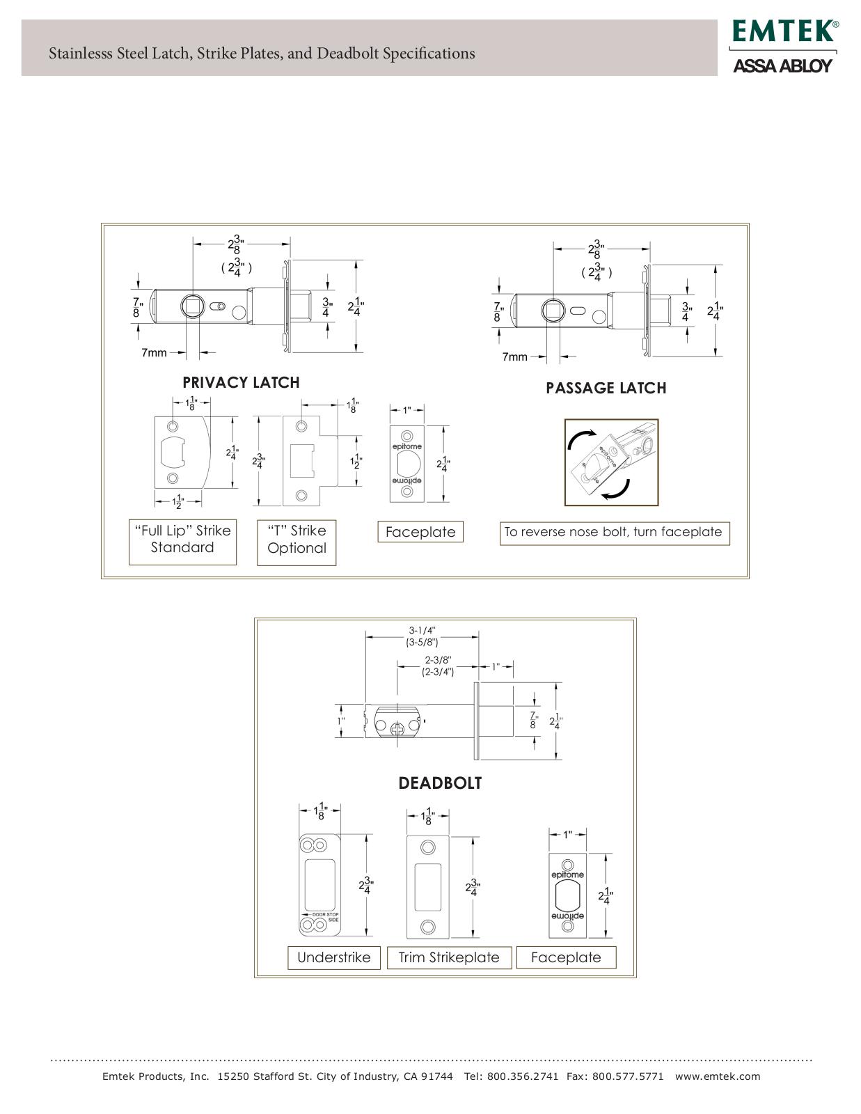 Emtek W001778540 Specifications - ManualMachine.com