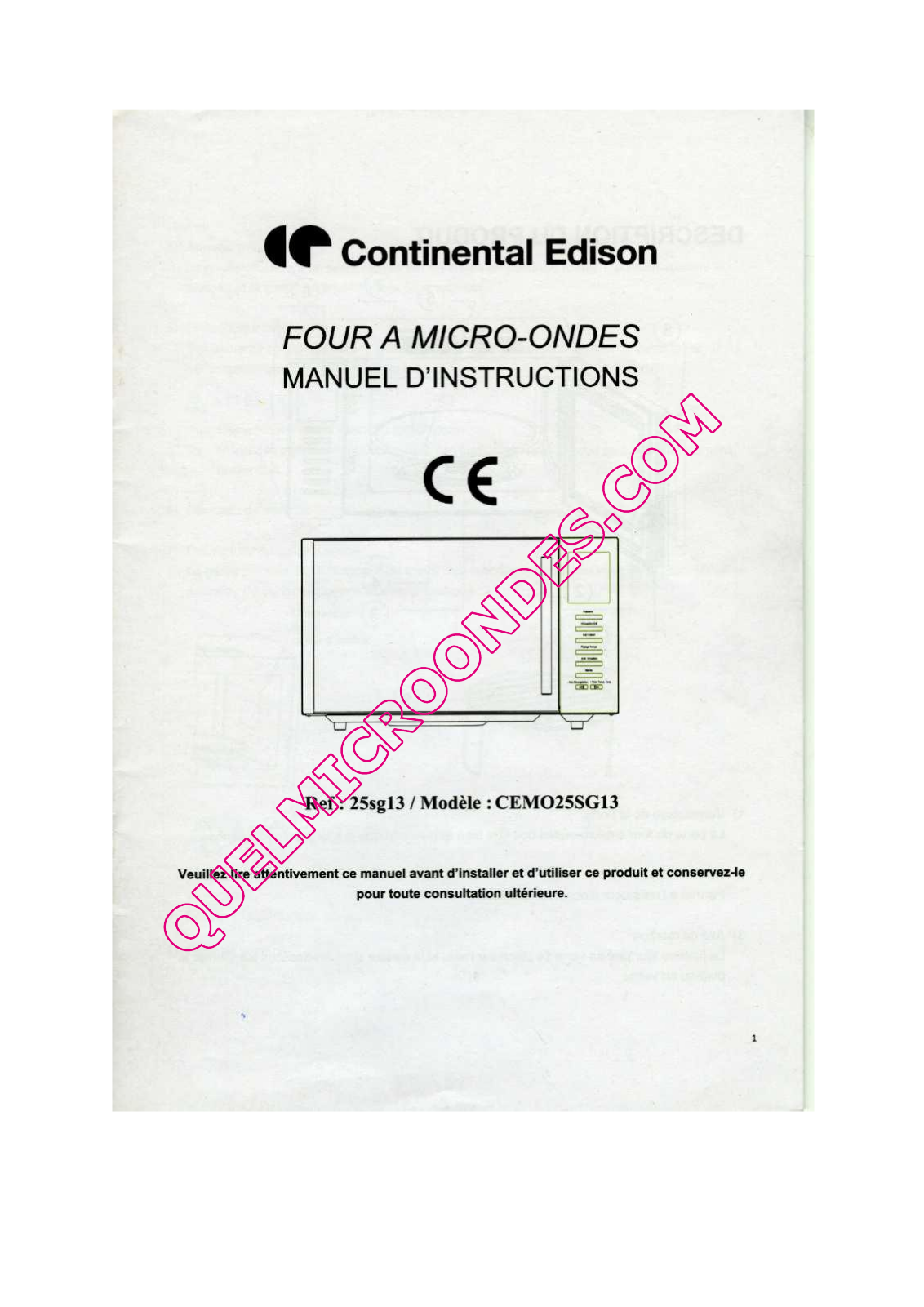 Continental edison MNMW25PME User Manual