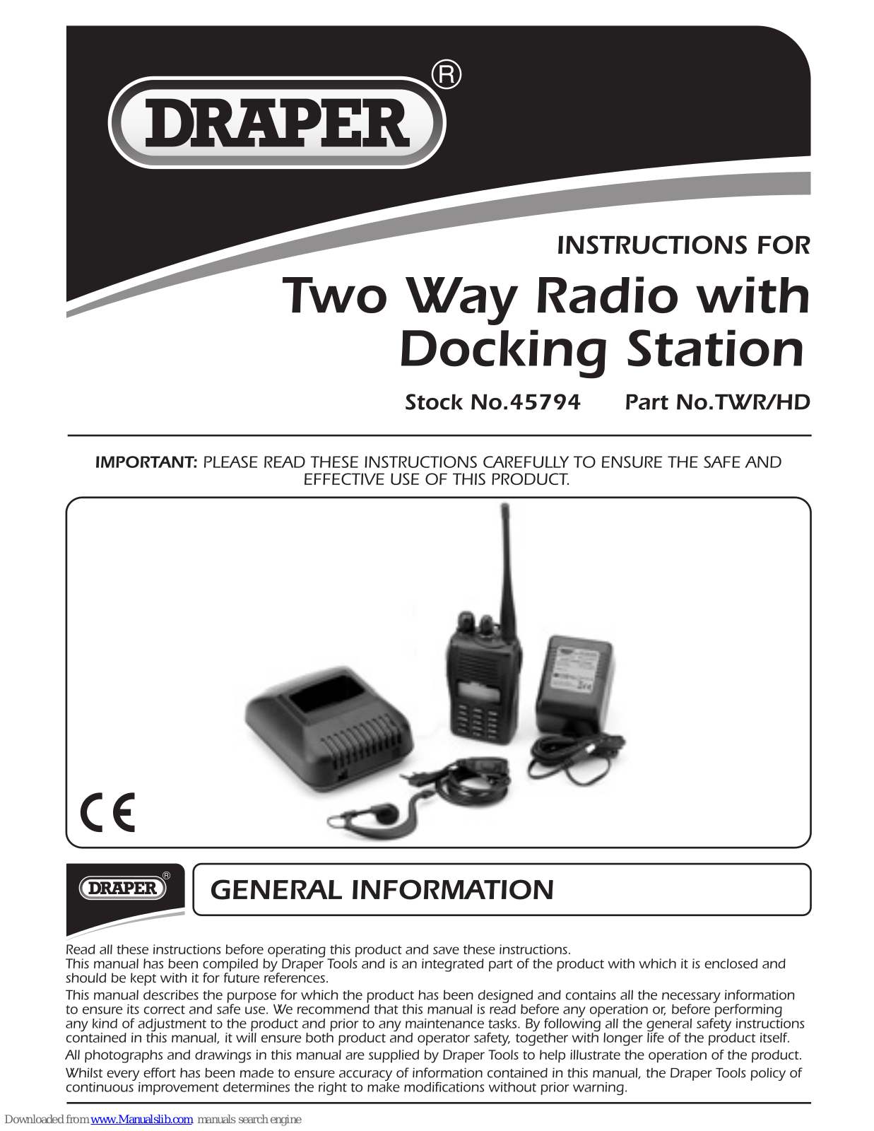 Draper TWR/HD Instructions Manual - ManualMachine.com