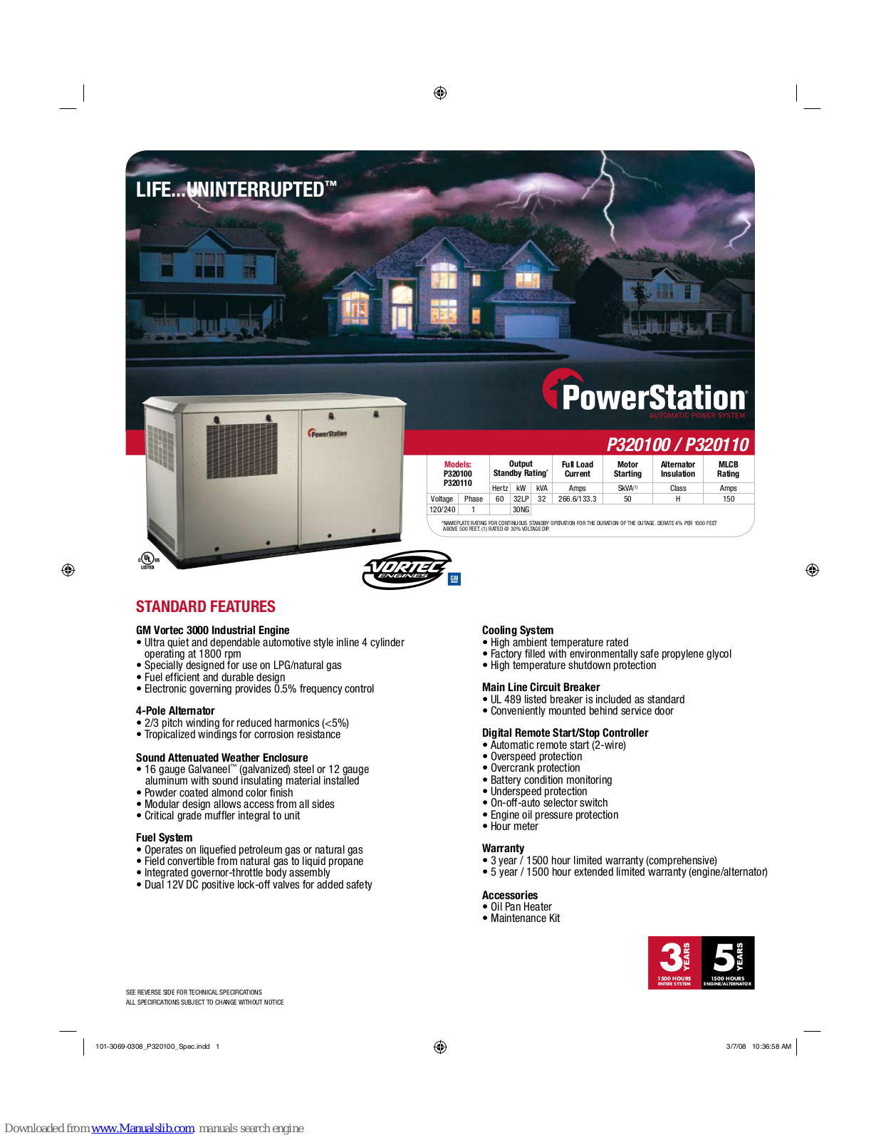 PowerStation P320100, Powerstation P320110, P320110 Specifications - ManualMachine.com
