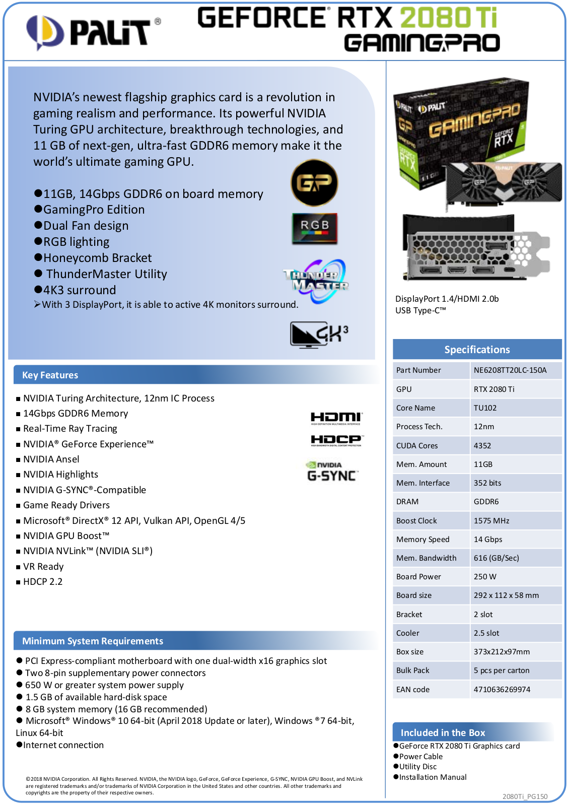 Palit RTX 2080 Ti GamingPro User Manual