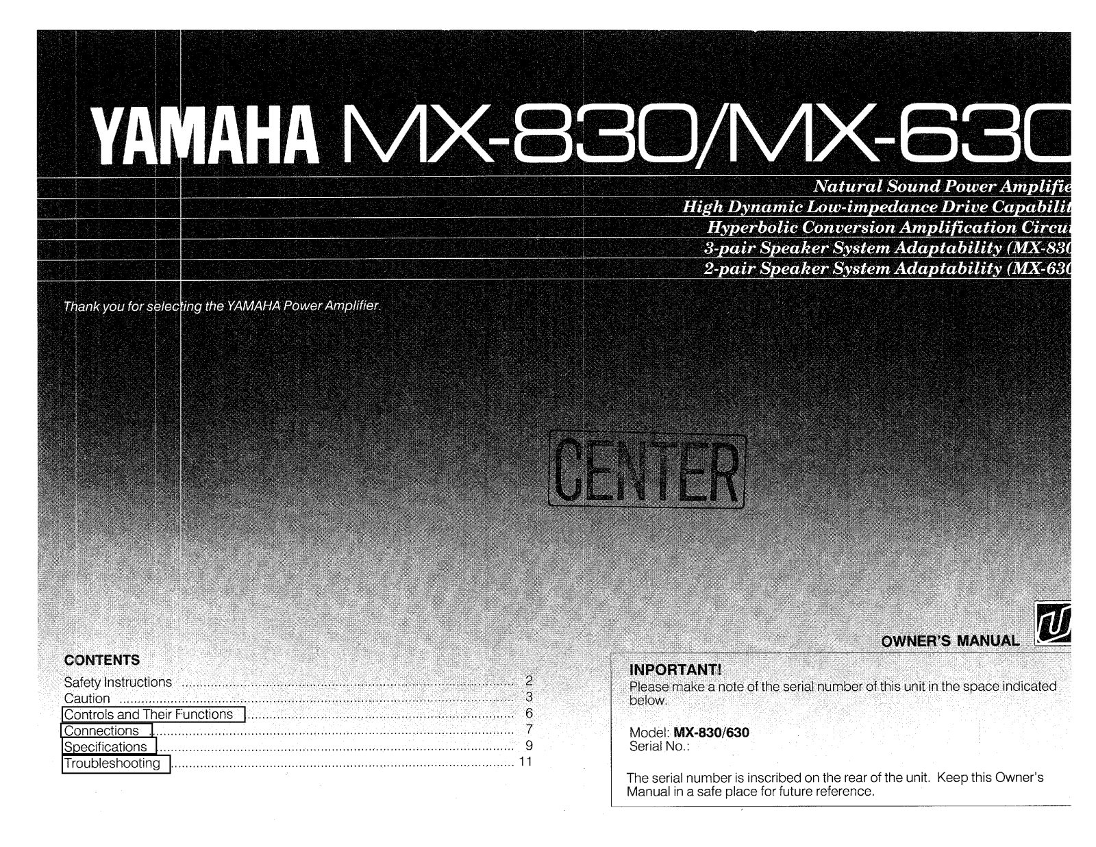 Yamaha MX-830 Owners manual