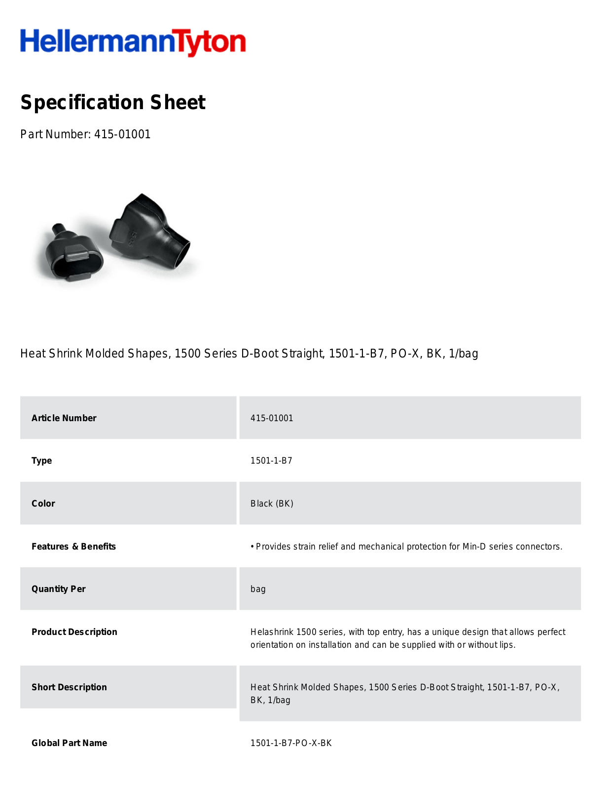 HellermannTyton 415-01001 Specification Sheet