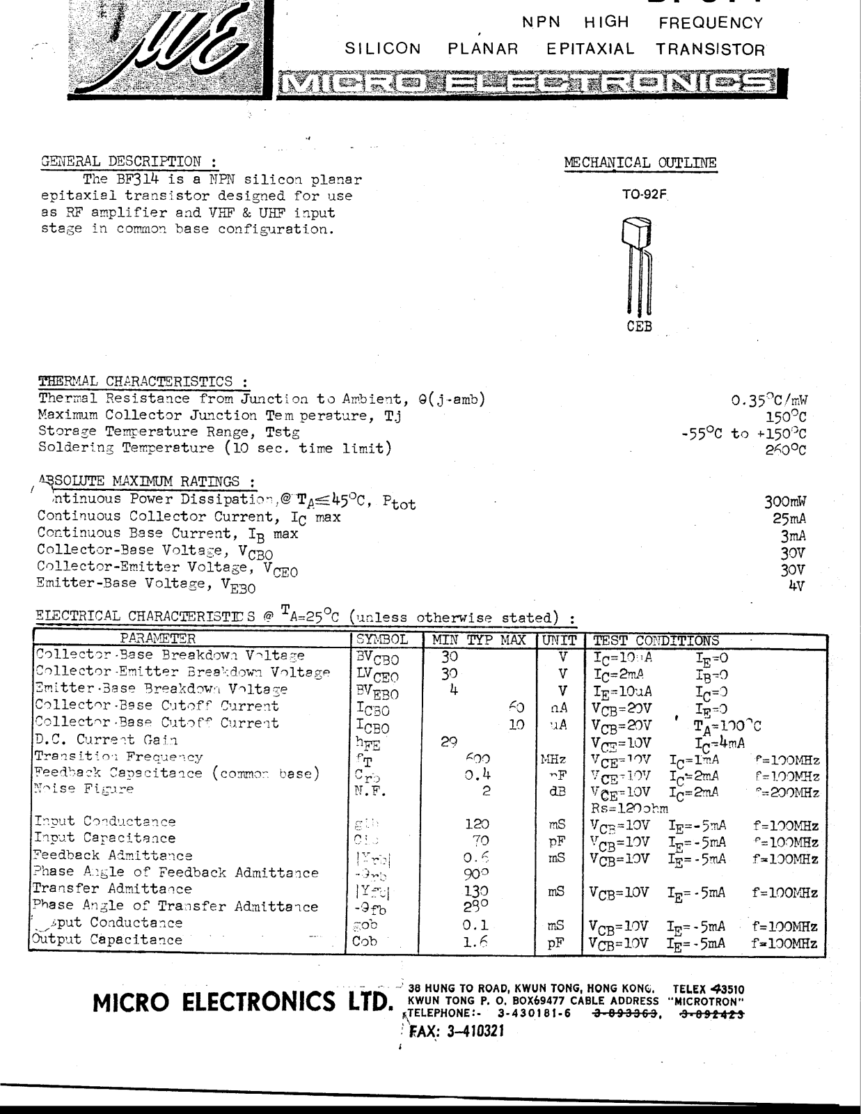 ME BF314 Datasheet