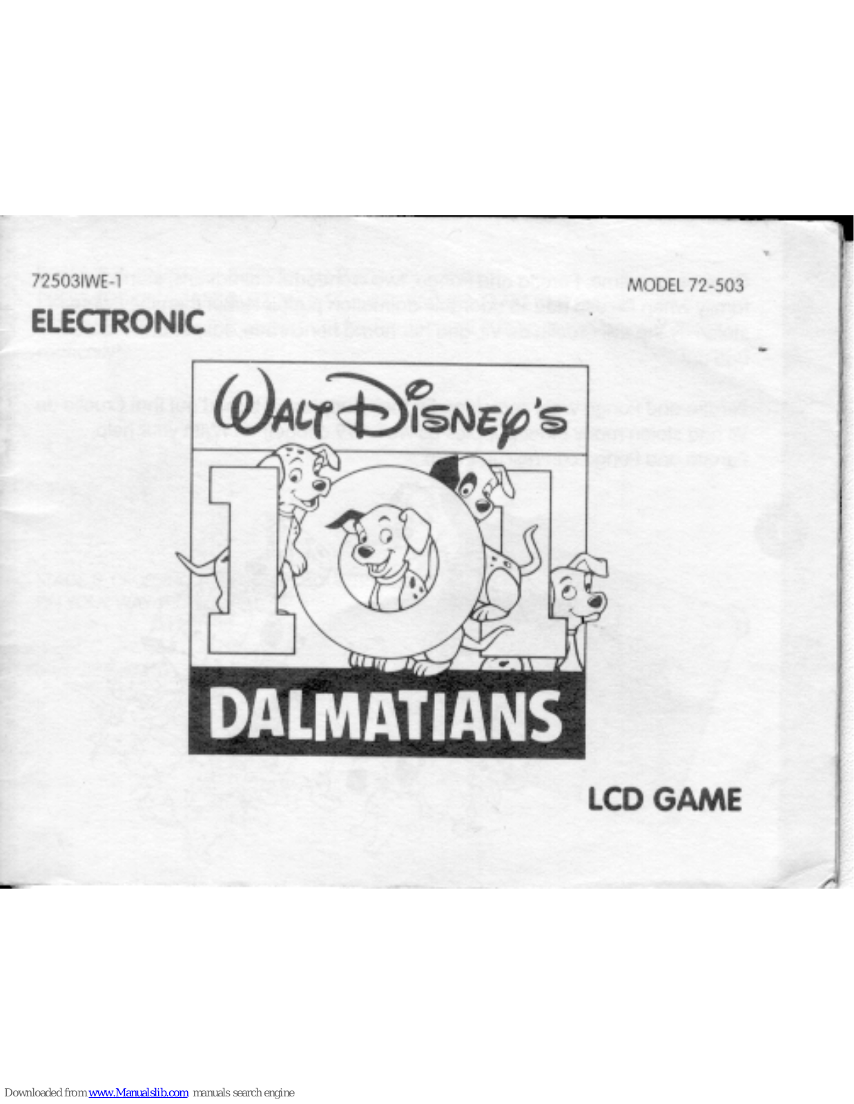 Tiger Electronic Toys Walt Disney's Dalmatians 72-503 Instructions Manual