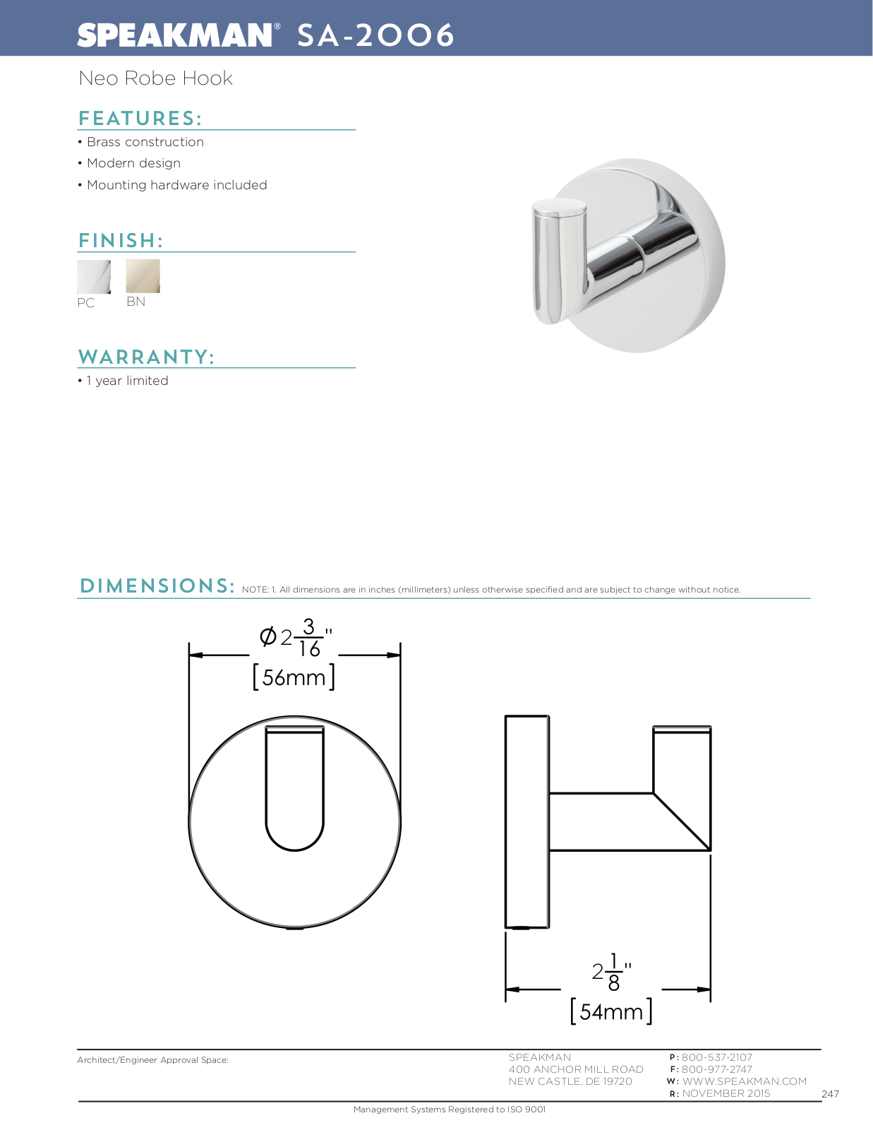 Speakman SPK3425 Specifications - ManualMachine.com