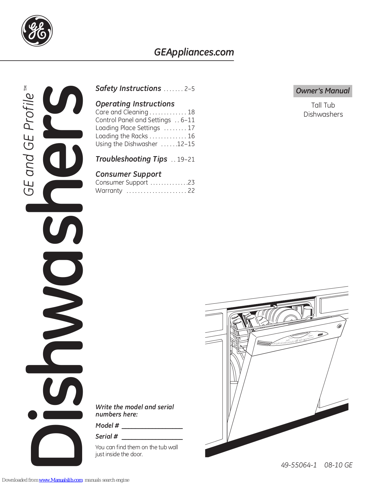 GE GLD2800T, GLD2850TCS, Tall Tub Dishwasher Owner's Manual