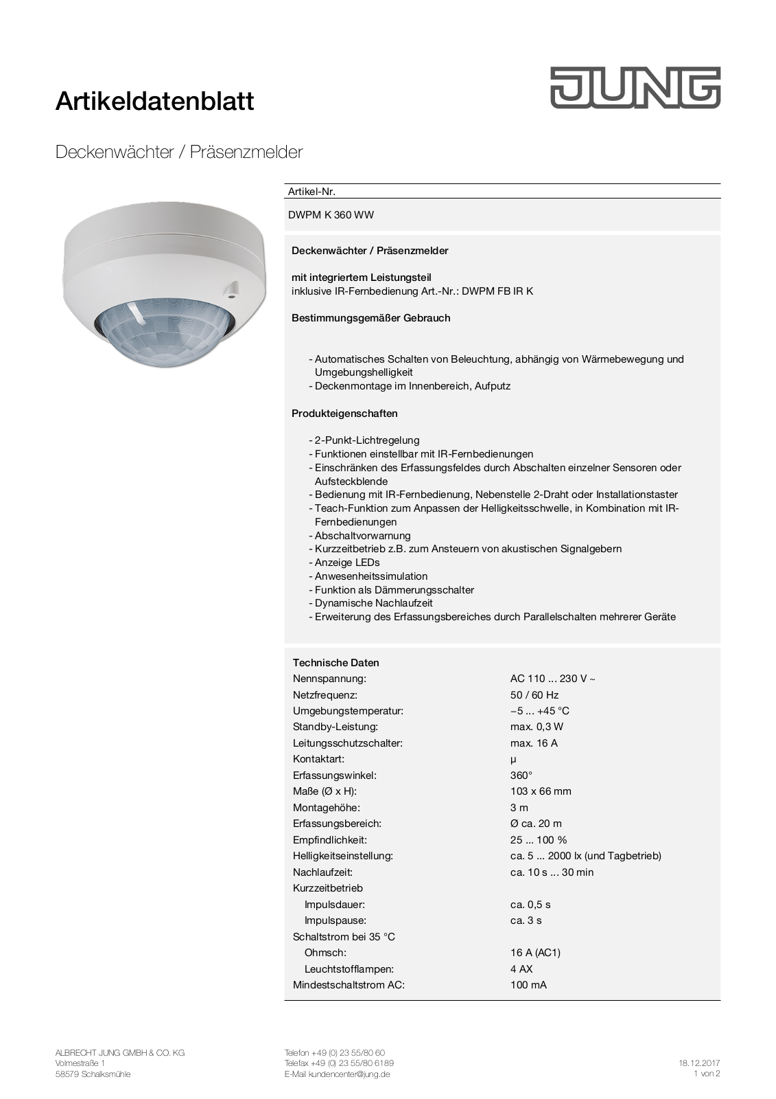 Jung DWPMK360WW User Manual