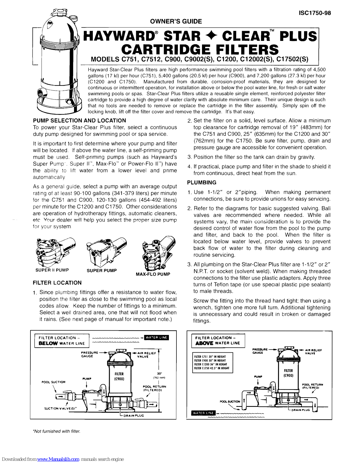 Hayward C1200, C12002, C12002S, C17502, C17502S Owner's Manual