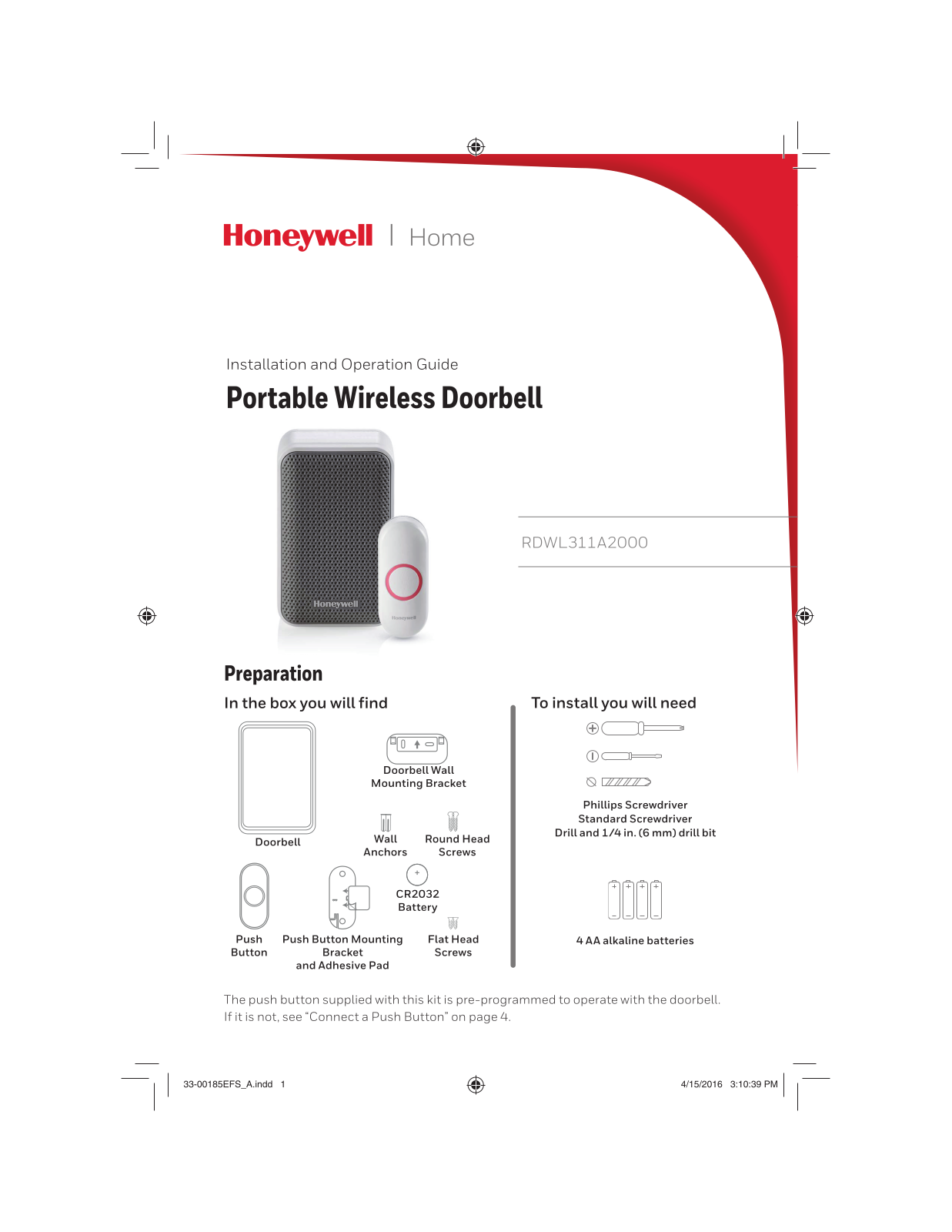 Ademco RDWL311A User Manual