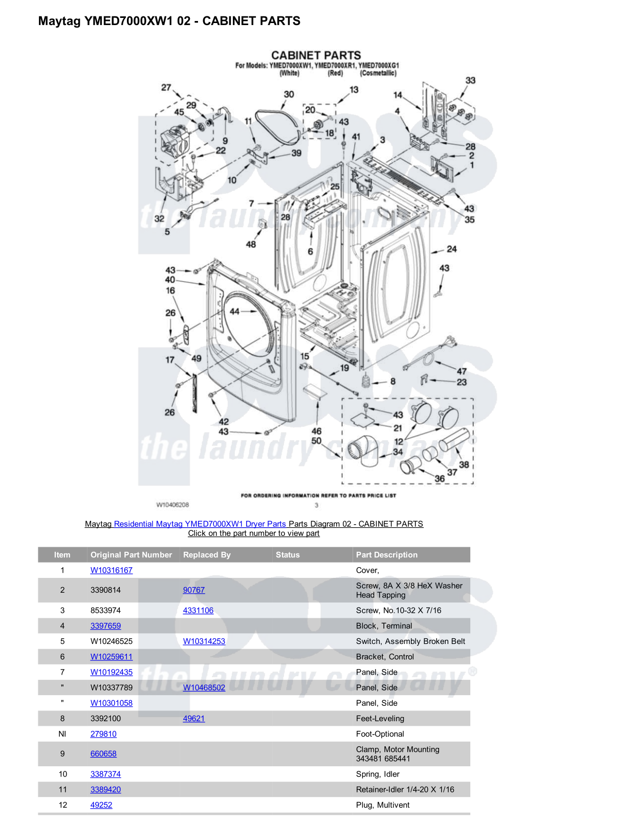 Maytag YMED7000XW1 Parts Diagram