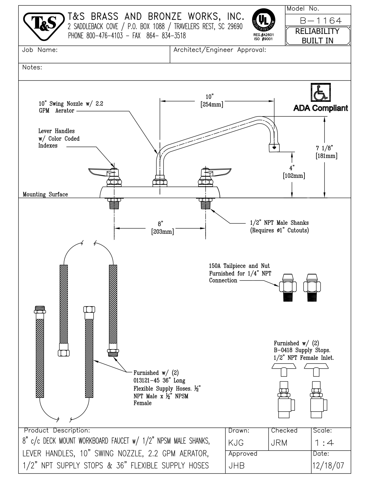 T&S Brass B-1164 User Manual