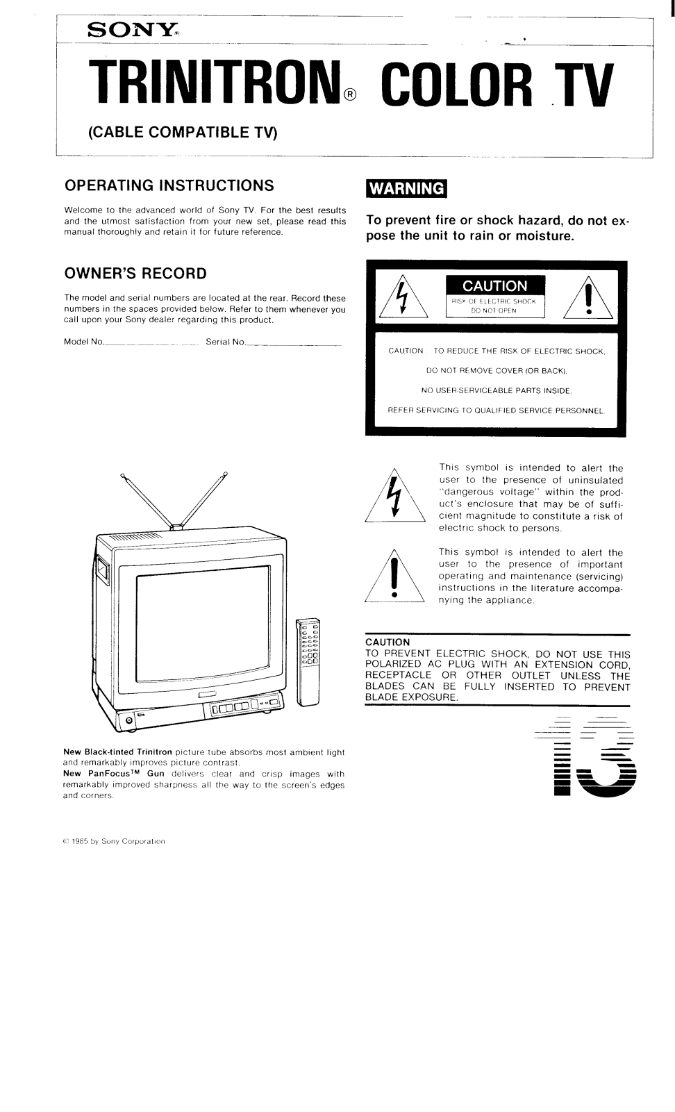 Sony KV-1370R Primary User Manual