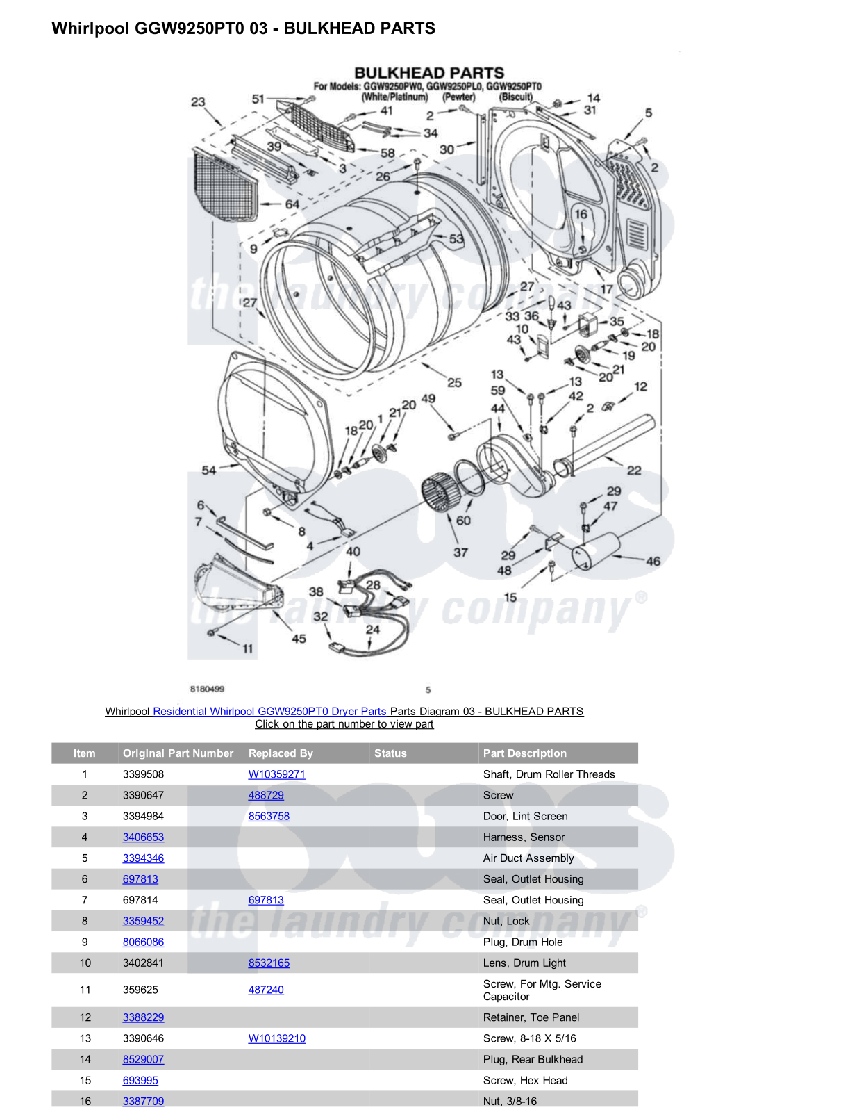 Whirlpool GGW9250PT0 Parts Diagram