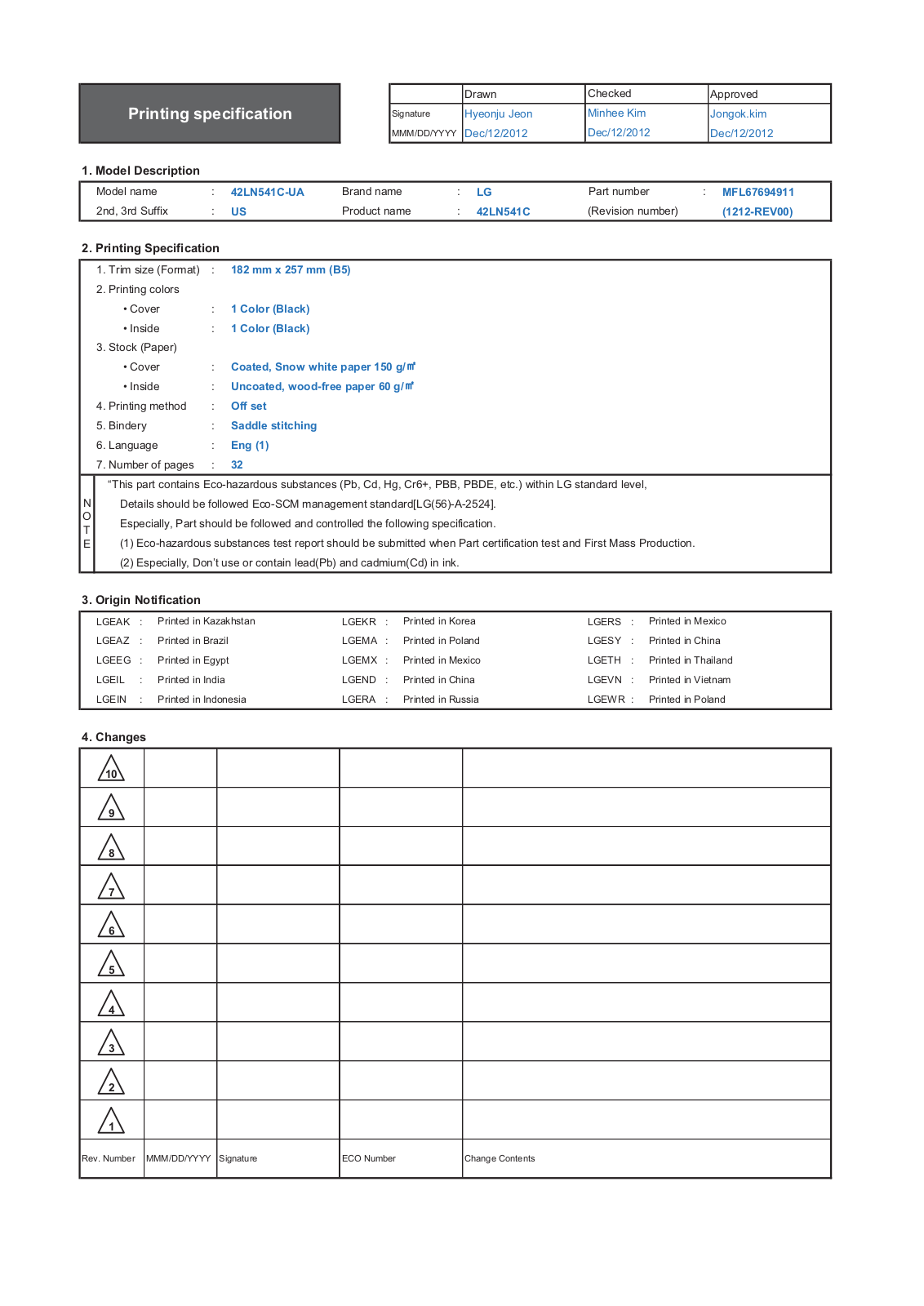 LG 32LN541CUA, 55LN541CUA, 47LN541CUA, 42LN541CUA User Manual