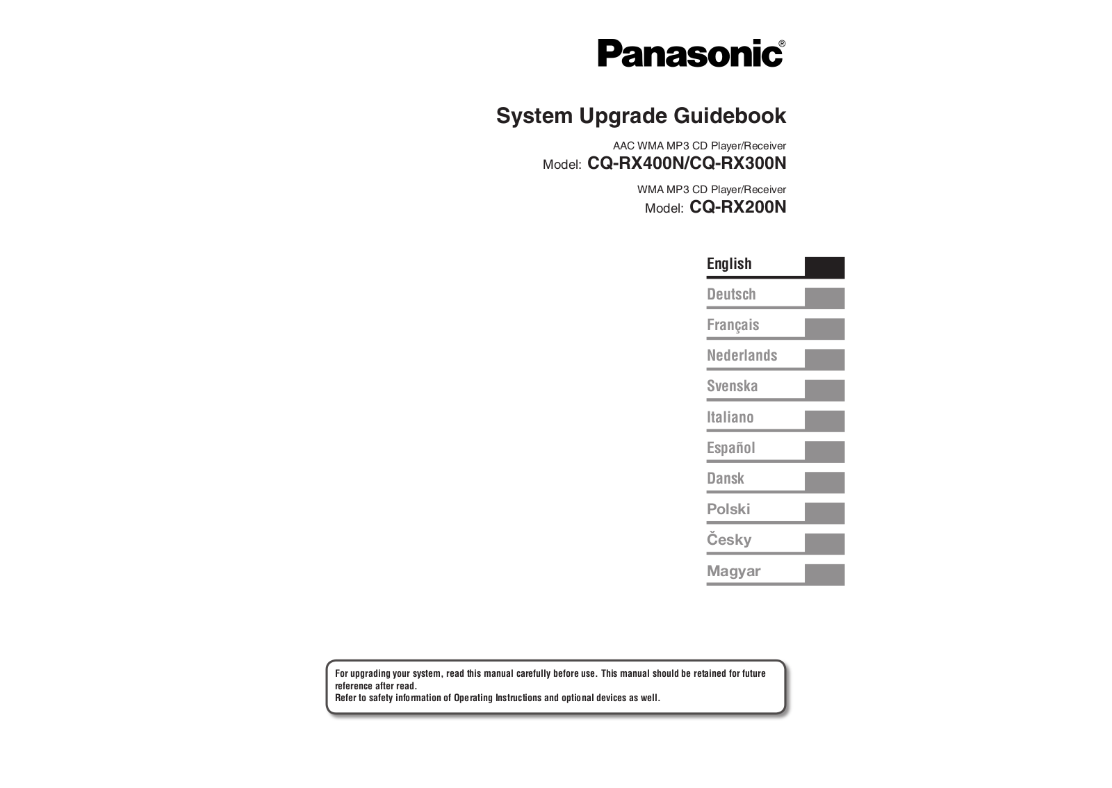 Panasonic CQRX300N User Manual