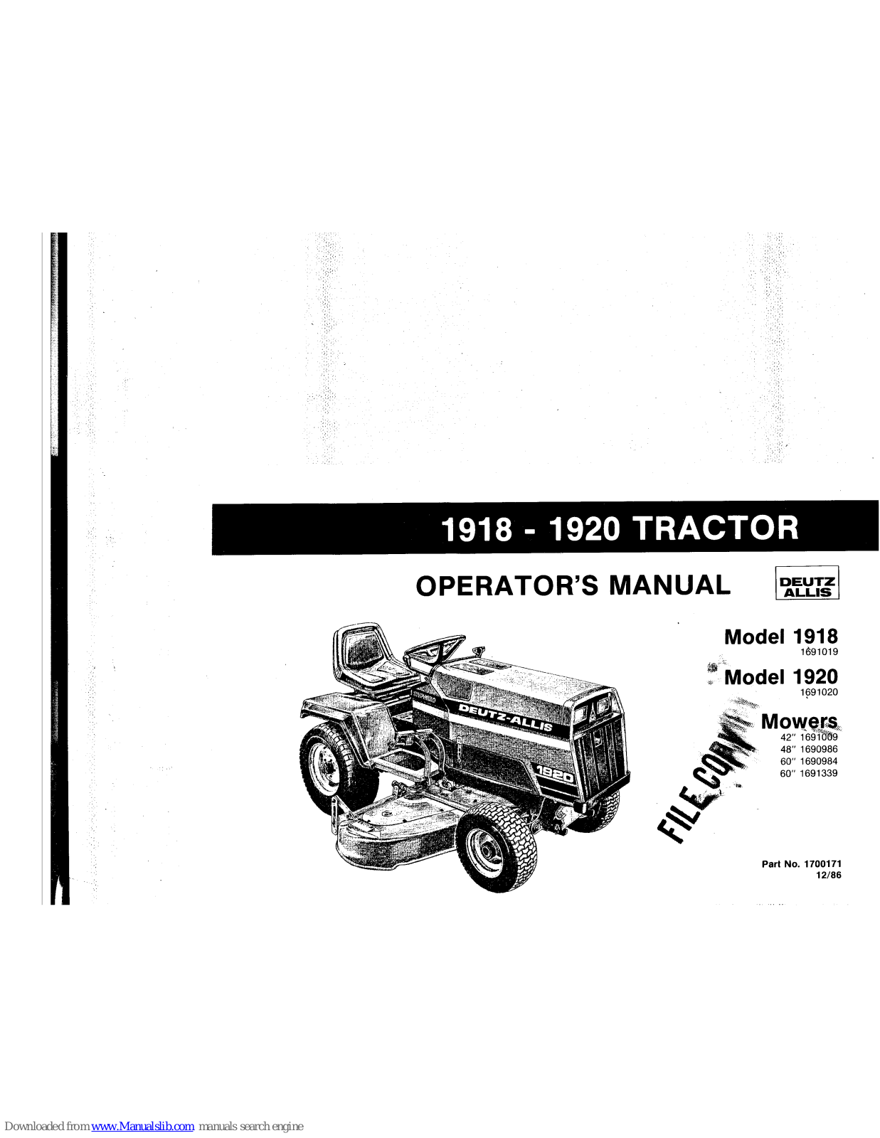Deutz-Allis 1918, 1920 Operator's Manual - ManualMachine.com