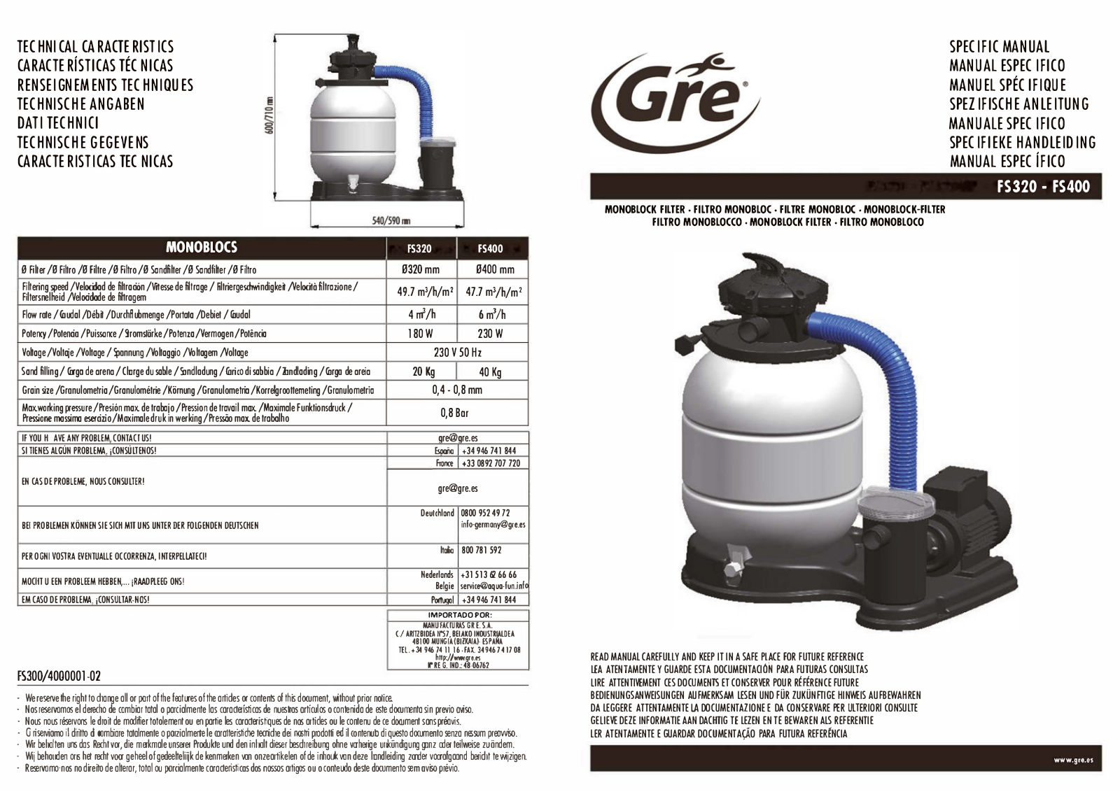 Gre FS320, FS400 User guide - ManualMachine.com
