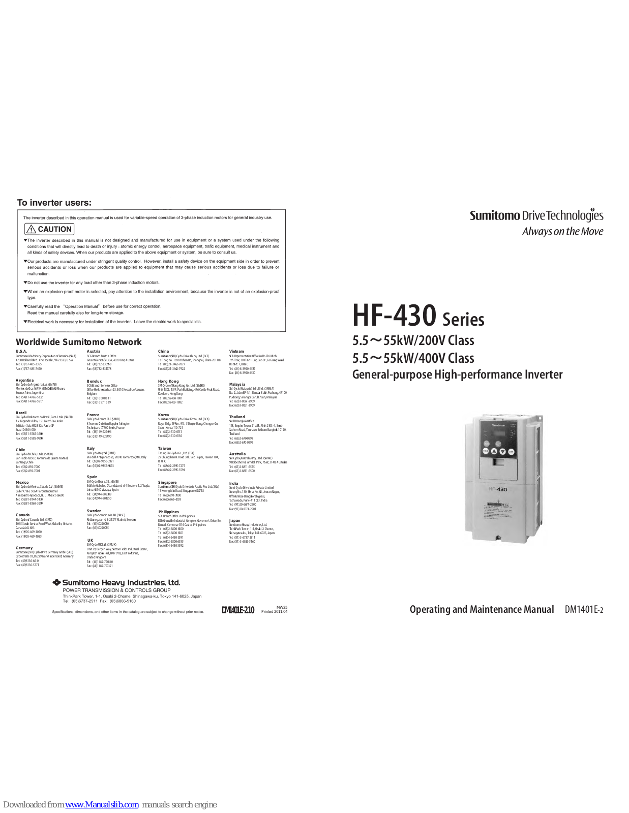 Sumitomo HF-430 Series, HF4304-5A5 Operating And Maintenance Manual