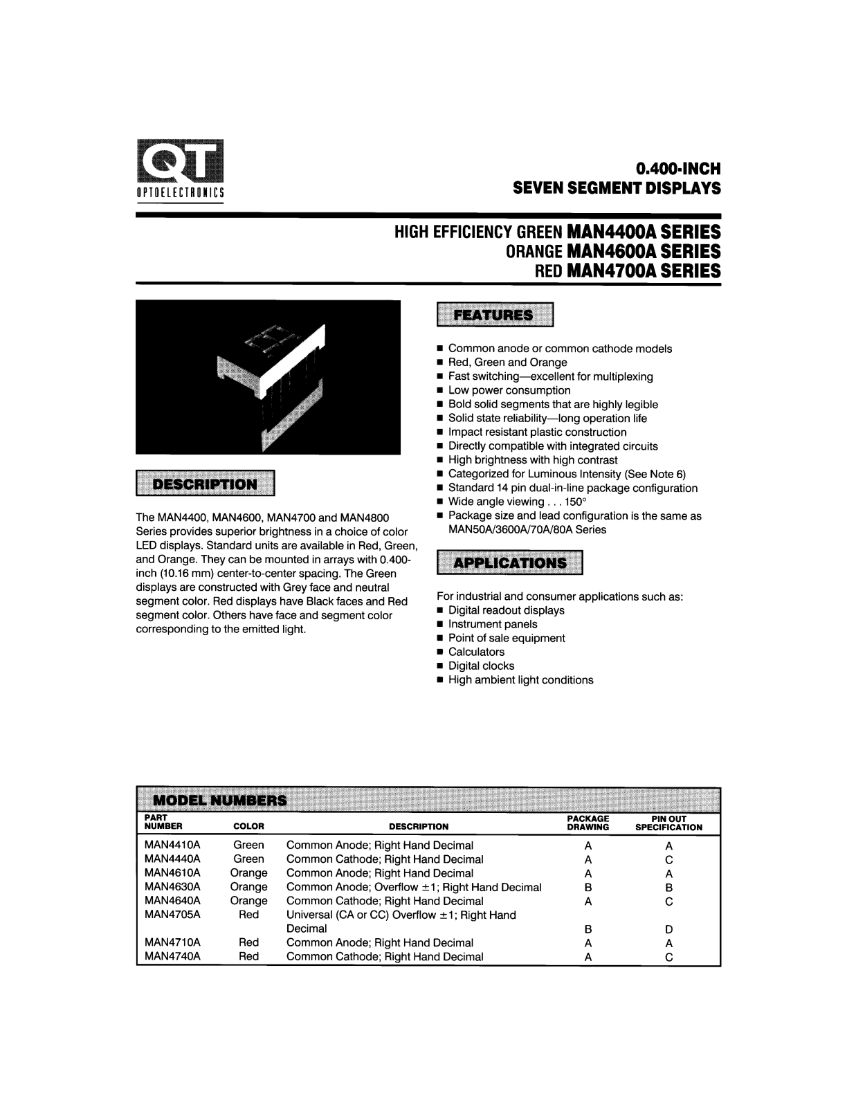 QT MAN4740A, MAN4710A, MAN4705A, MAN4640A, MAN4610A Datasheet