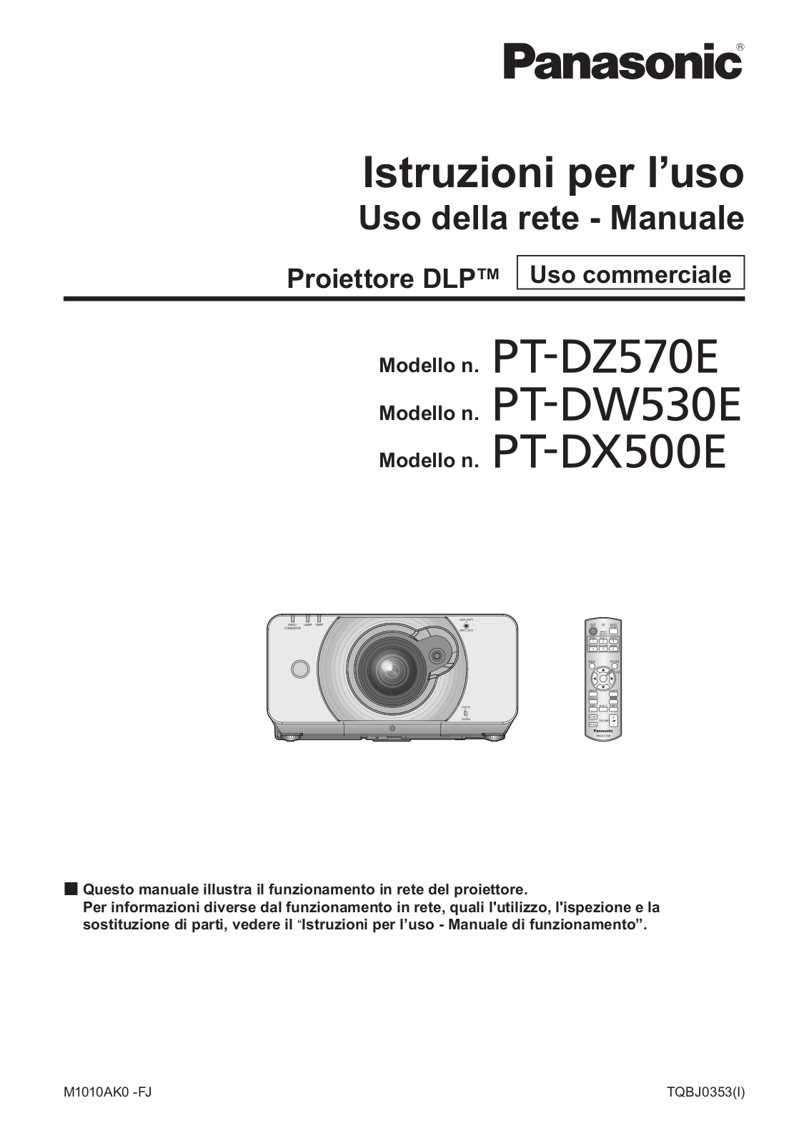 Panasonic PT-DZ570E, PT-DW530E, PT-DX500E User Manual