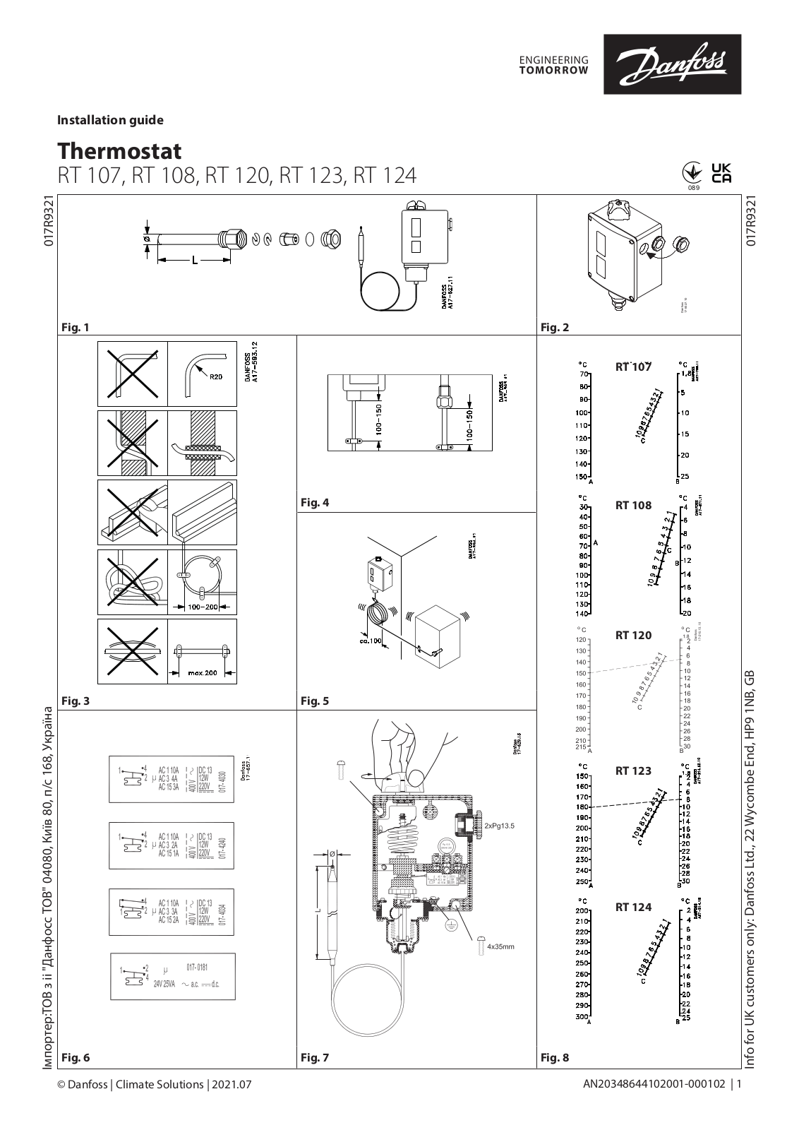 Danfoss RT 107, RT 108, RT 120, RT 123, RT 124 Installation guide