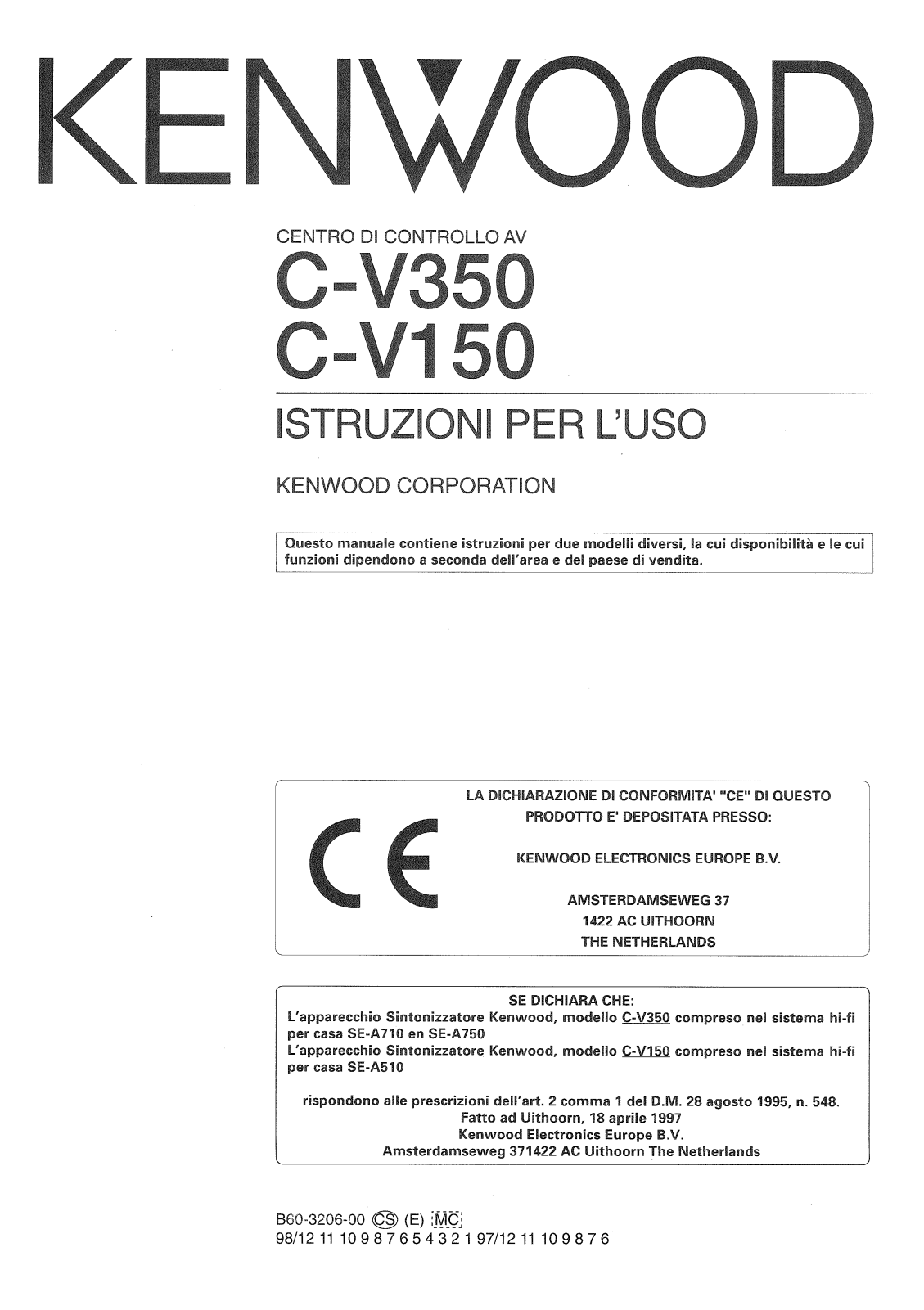 Kenwood C-V350, C-V150 User Manual