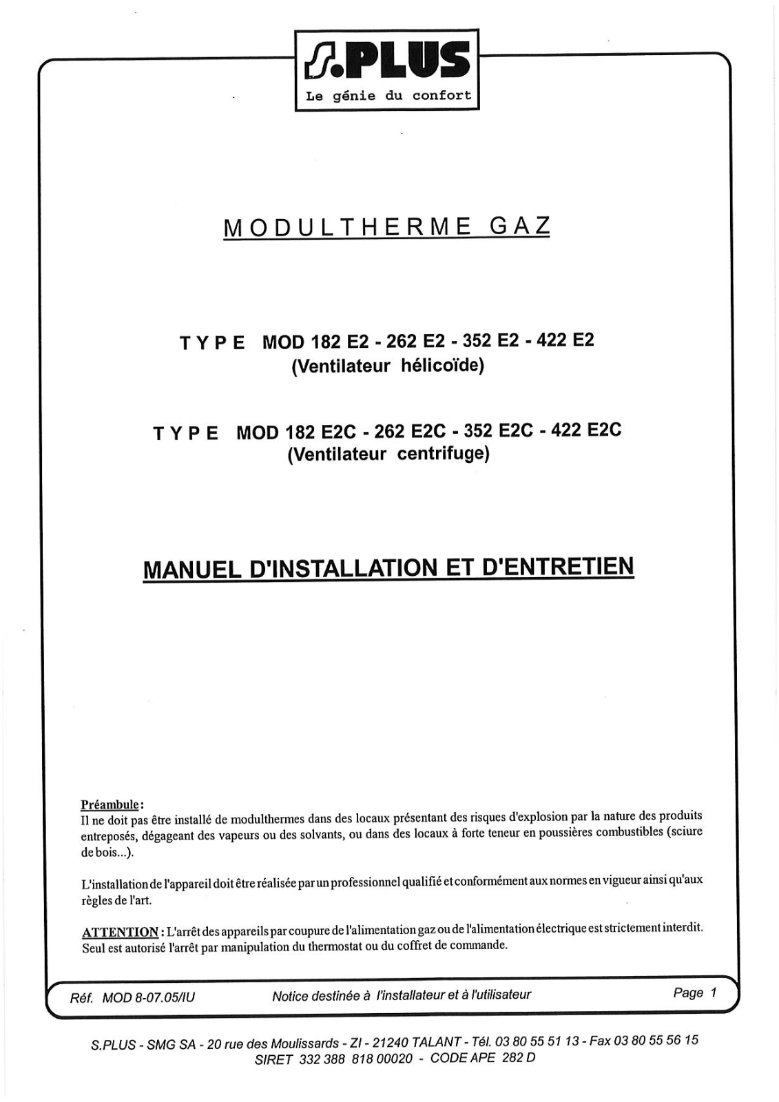 S.PLUS MOD 182 E2C User Manual