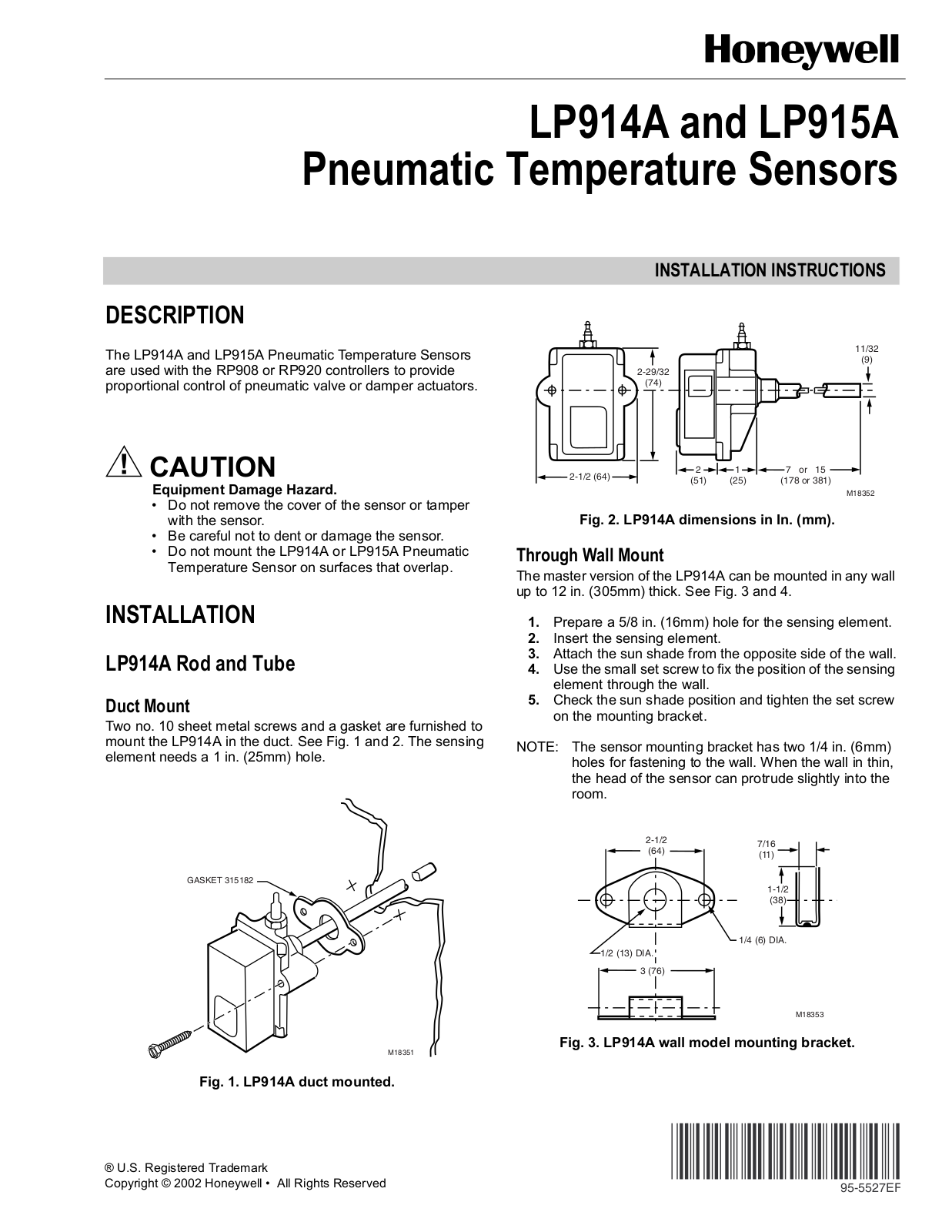 Honeywell LP914A, LP915A Installation Instructions Manual